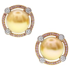 Graff Pink and White Diamond with Yellow Pearl Earrings