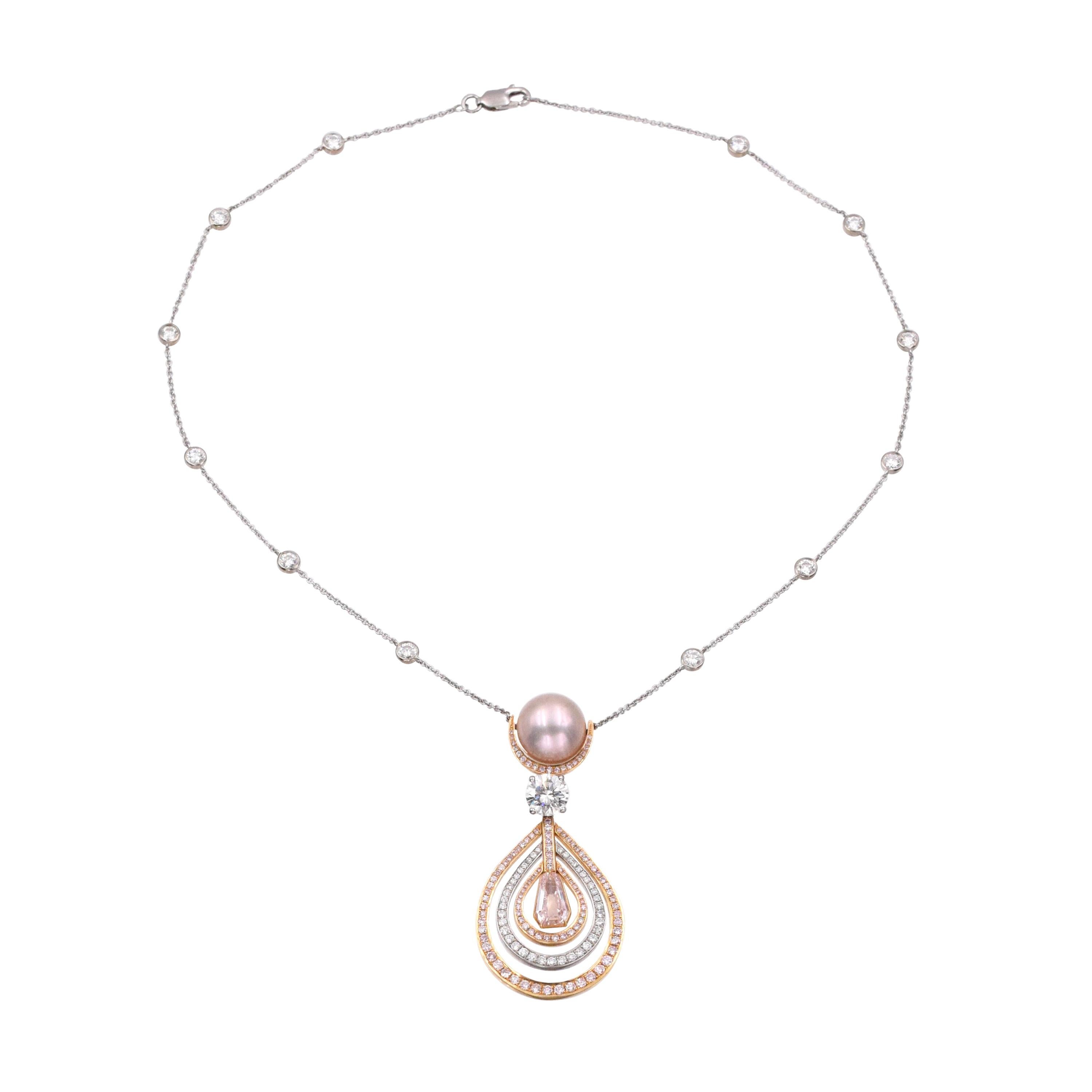 Graff Collier de diamants et de perles roses en vente