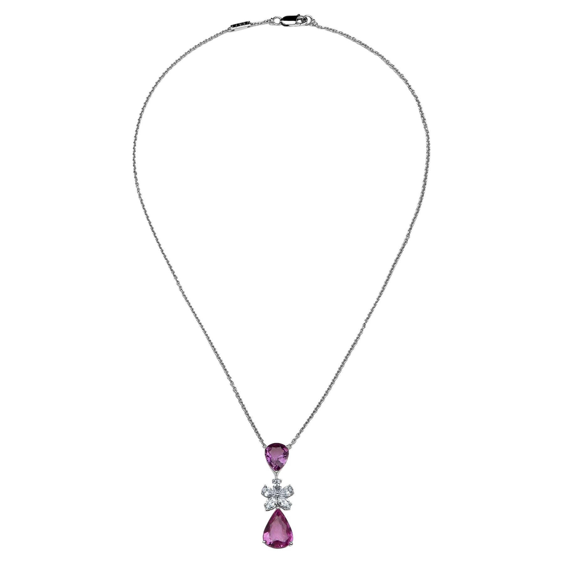 Graff Halskette mit Anhänger mit rosa Saphir und Diamant-Blumenmotiv