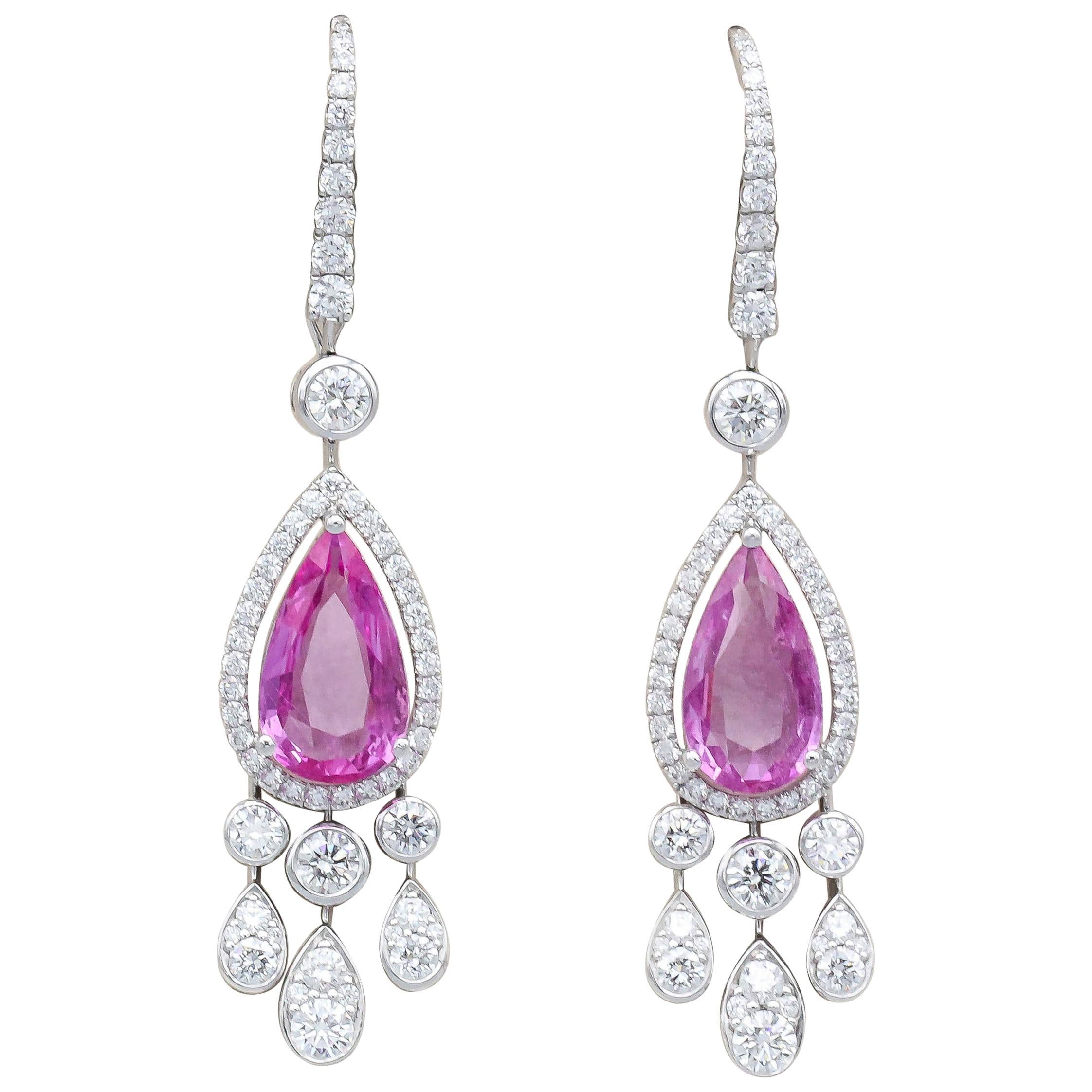 Graff Pink Sapphire Diamond 18 Karat White Gold Drop Earrings