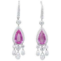 Graff Pink Sapphire Diamond 18 Karat White Gold Drop Earrings