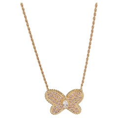 Graff Pink & White Diamond Butterfly Necklace in 18K Yellow Gold 0.75 CTW