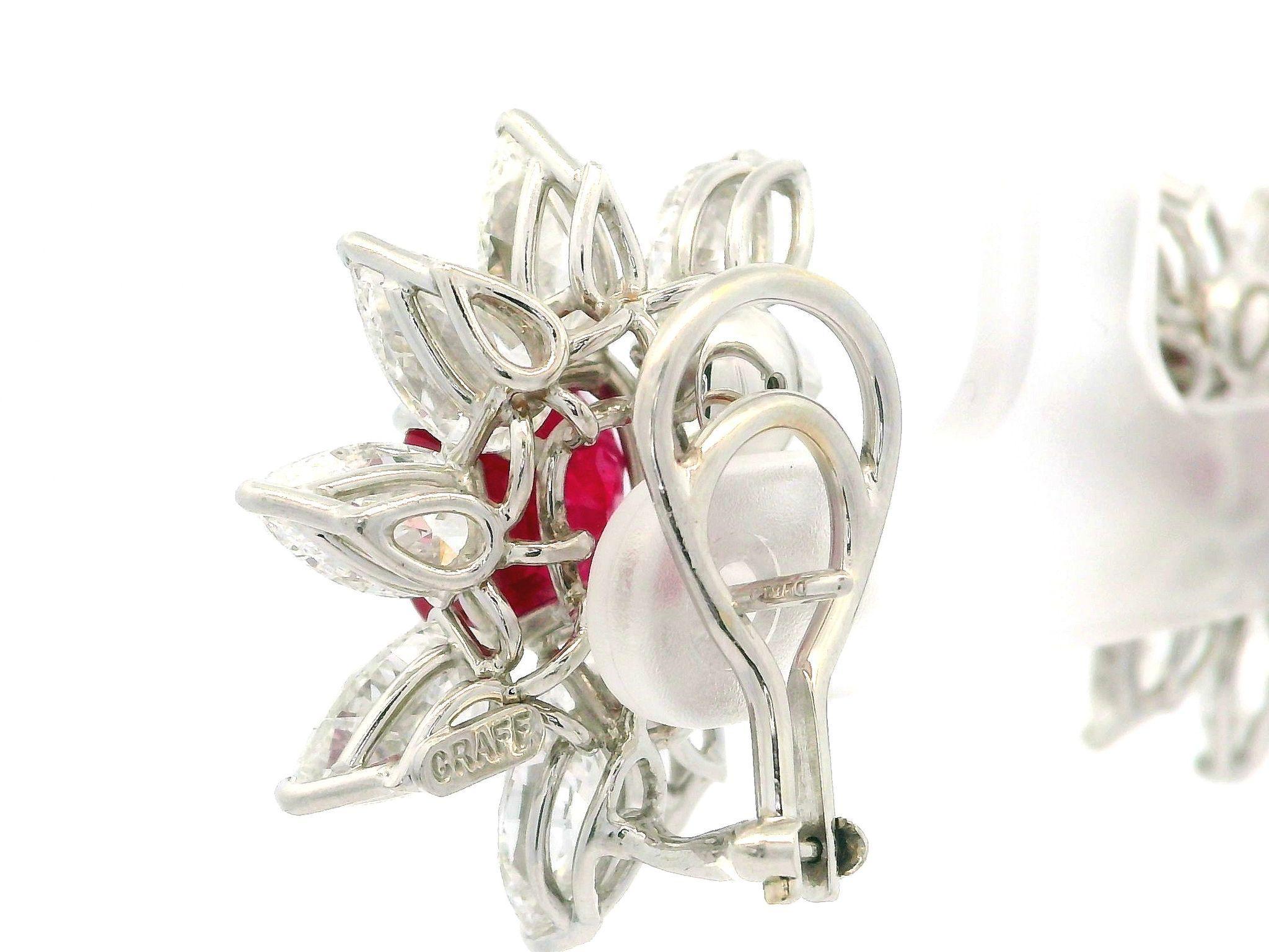 Graff Platino y Oro de 18 quilates AGL 21,34 quilates Rubí de Birmania y Pendientes de Diamantes en Spray en venta 7