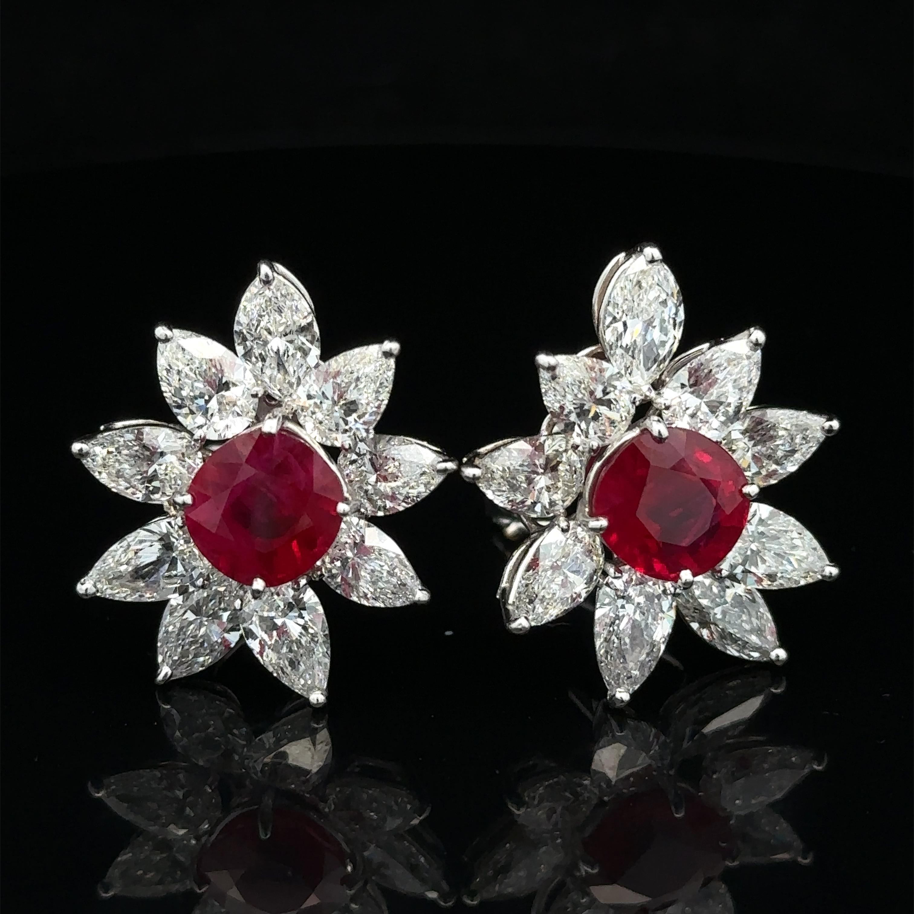 Graff Platino y Oro de 18 quilates AGL 21,34 quilates Rubí de Birmania y Pendientes de Diamantes en Spray en venta 8