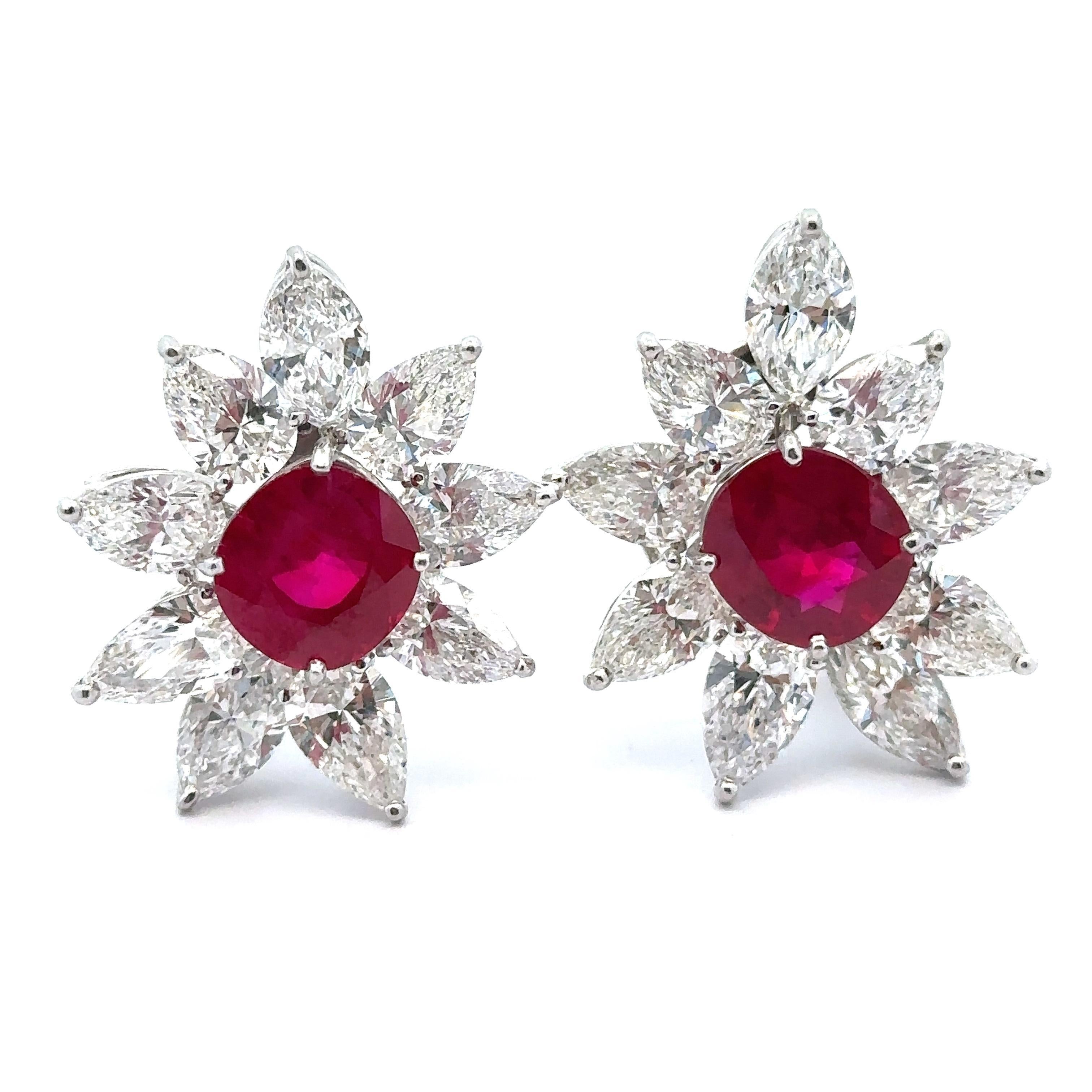 Graff Platino y Oro de 18 quilates AGL 21,34 quilates Rubí de Birmania y Pendientes de Diamantes en Spray en venta 1