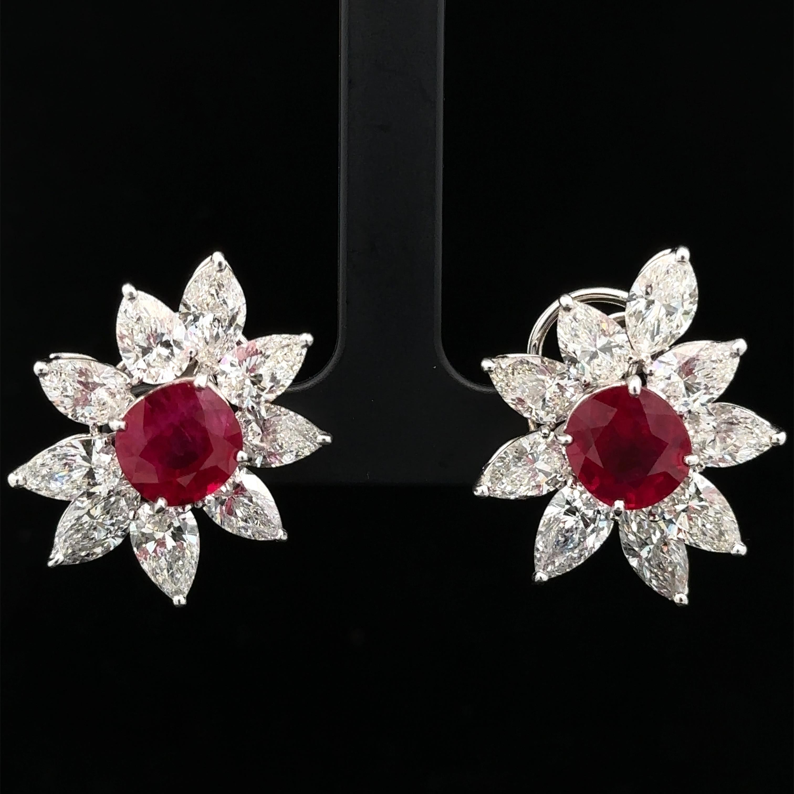 Graff Platino y Oro de 18 quilates AGL 21,34 quilates Rubí de Birmania y Pendientes de Diamantes en Spray en venta 3