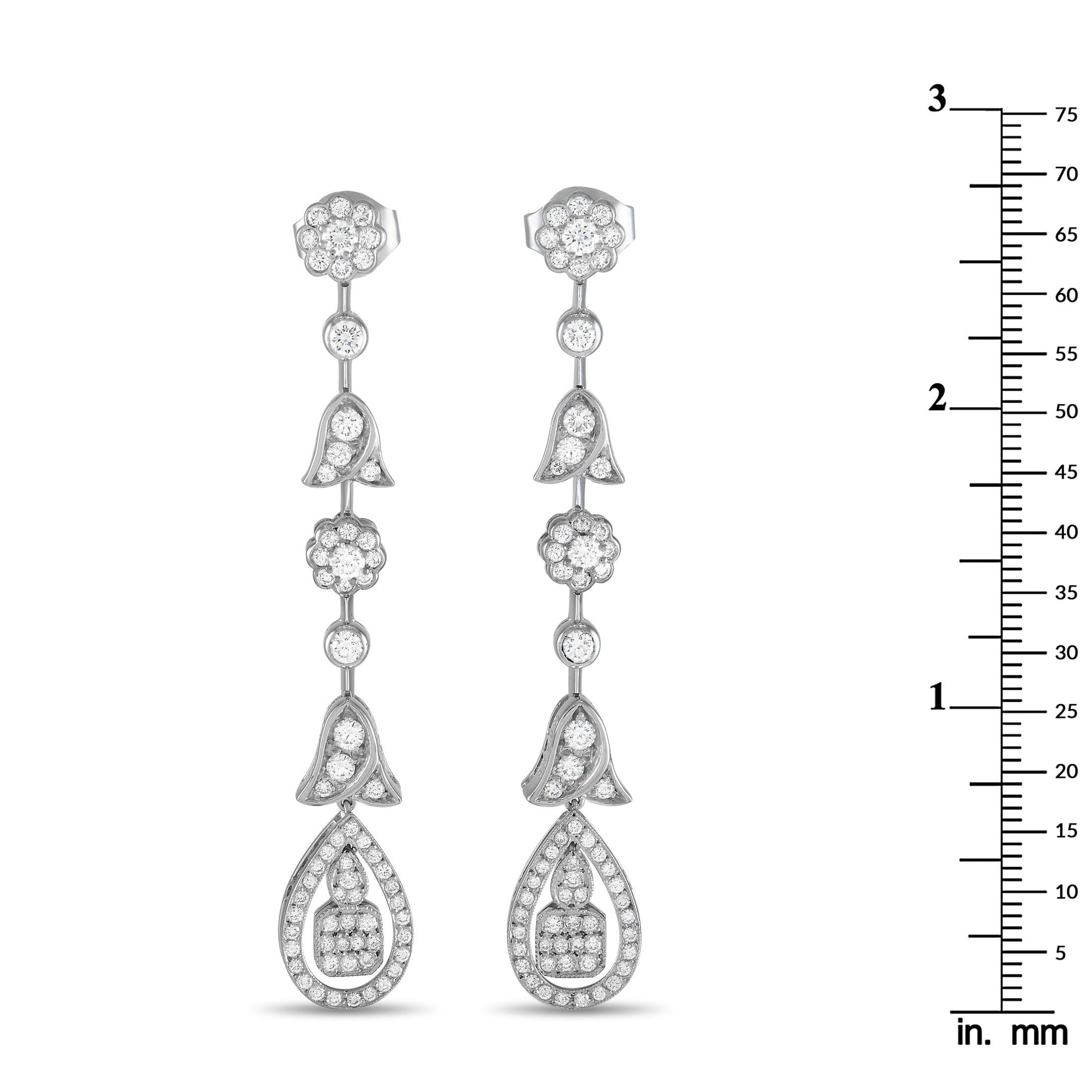 Graff Platinum 3.00 Ct Diamond Tulip Chandelier Earrings In Excellent Condition For Sale In Southampton, PA