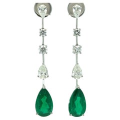 Graff Platin AGL Gubelin 13,64ctw Smaragd & Diamant-Tropfen-Ohrhänger