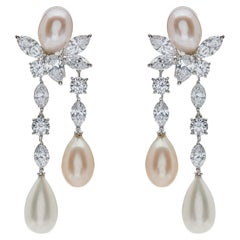 Graff Platinum and White Gold Diamond and Pearl Drop Earrings