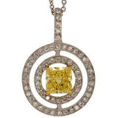 Graff Platinum Fancy Yellow Diamond White Diamond Pendant Necklace GIA