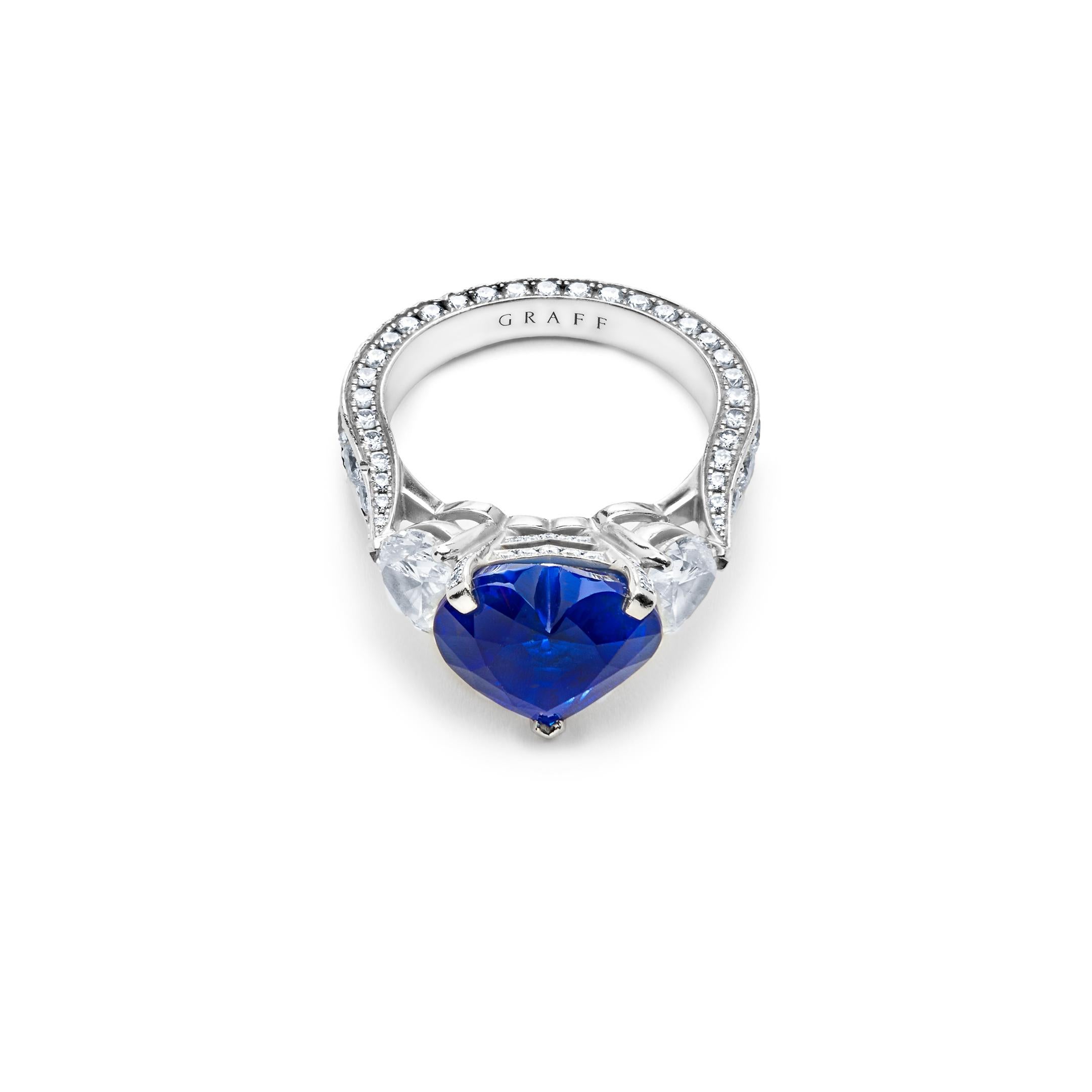 Graff Bague « Promise » en platine avec saphir bleu en forme de cœur et diamant Neuf - En vente à New York, NY