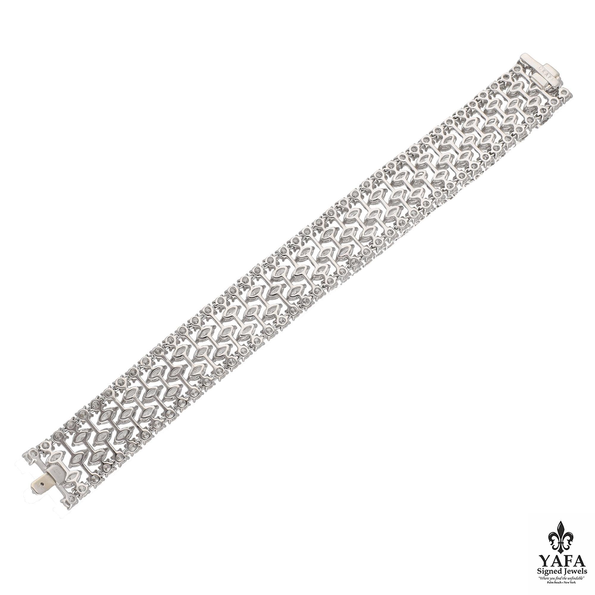 Graff Platinum Marquise and Round Shaped Diamond Bracelet. In Excellent Condition For Sale In New York, NY