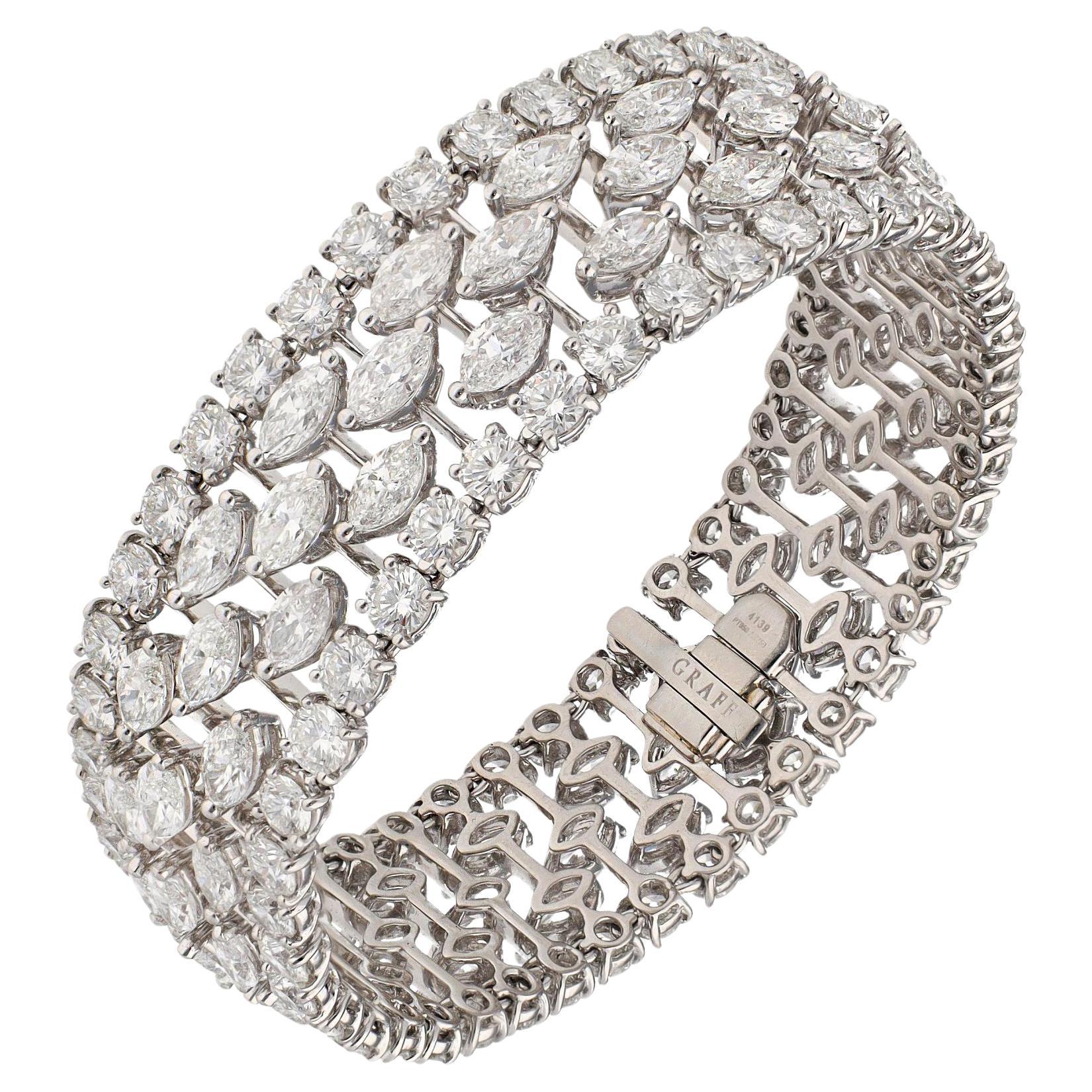 Graff Platinum Marquise and Round Shaped Diamond Bracelet. For Sale