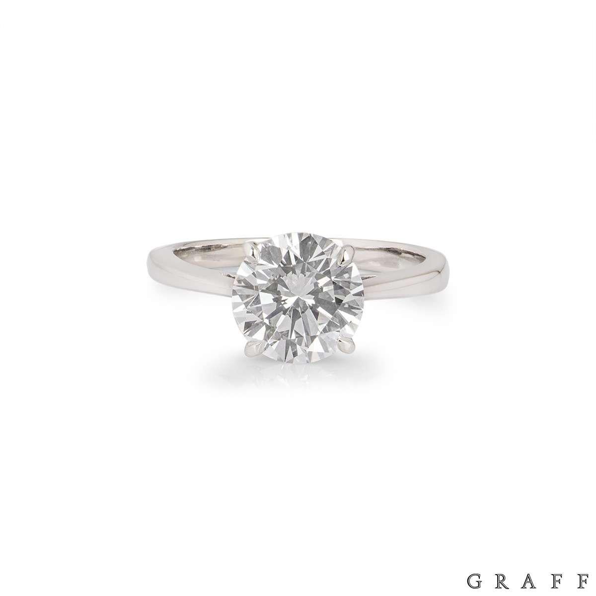 A striking diamond engagement ring by Graff. The ring features a 2.02ct round brilliant cut diamond in a classic 4 claw setting, G colour and VS1 in clarity. The ring is currently a size UK K / EU 50 / US 5.25 but can be adjusted for a perfect fit