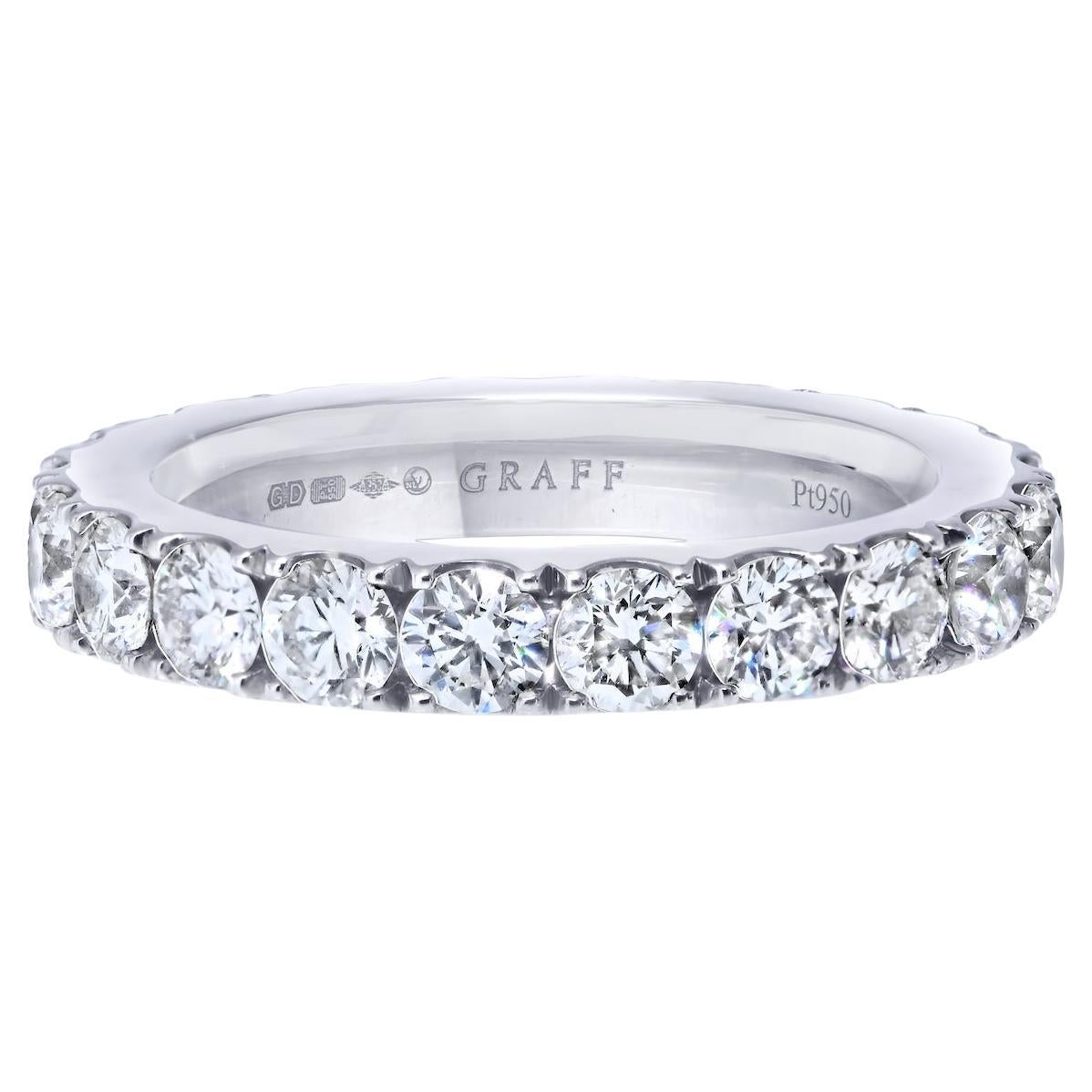 Graff Platinum Round Diamond 3.1mm Wide 2.00cttw Eternity Band, Size 5.25 For Sale