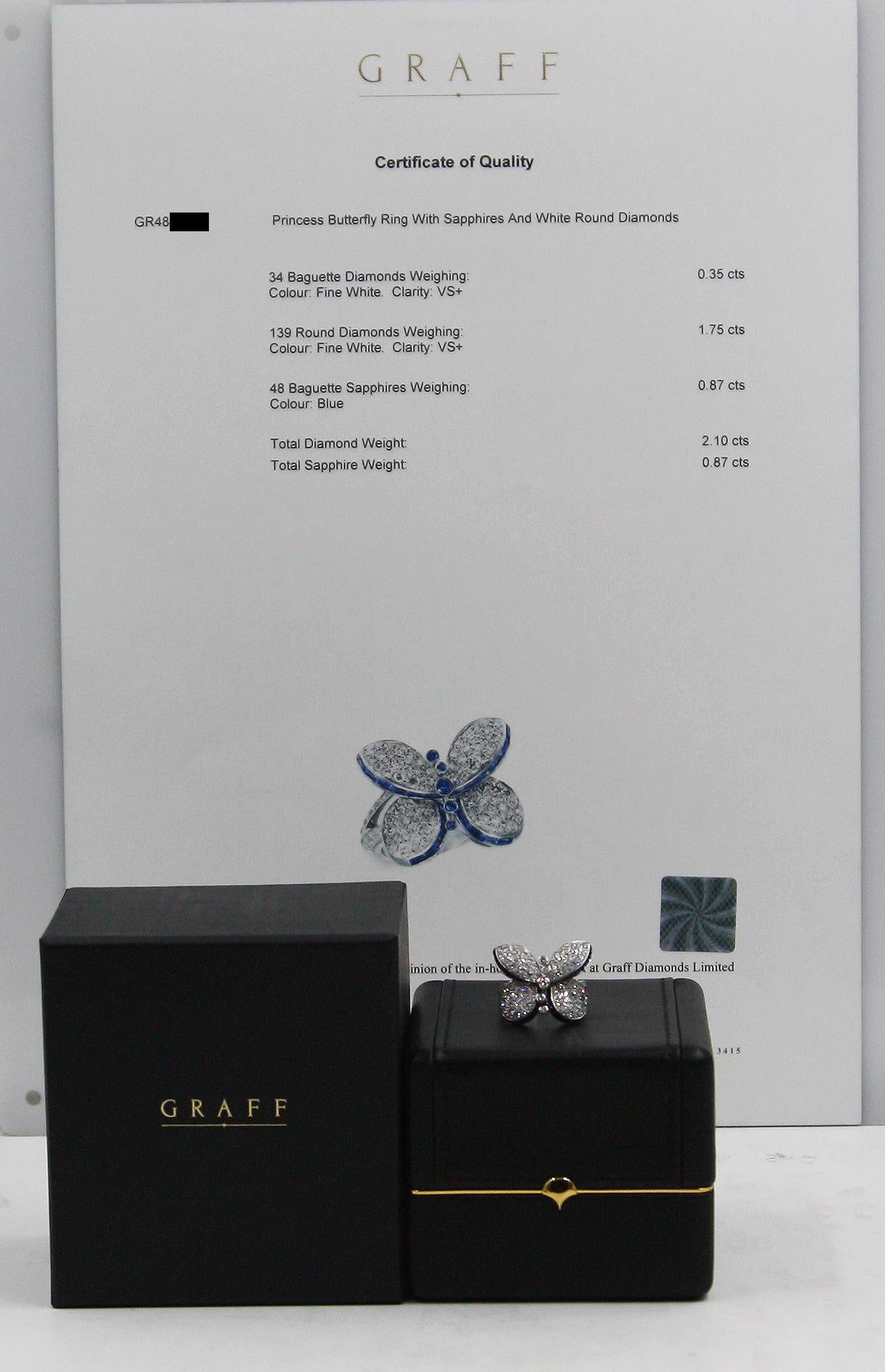 Graff Prince Butterfly with Sapphire and Write Round Diamonds Ring In Excellent Condition For Sale In New York, NY