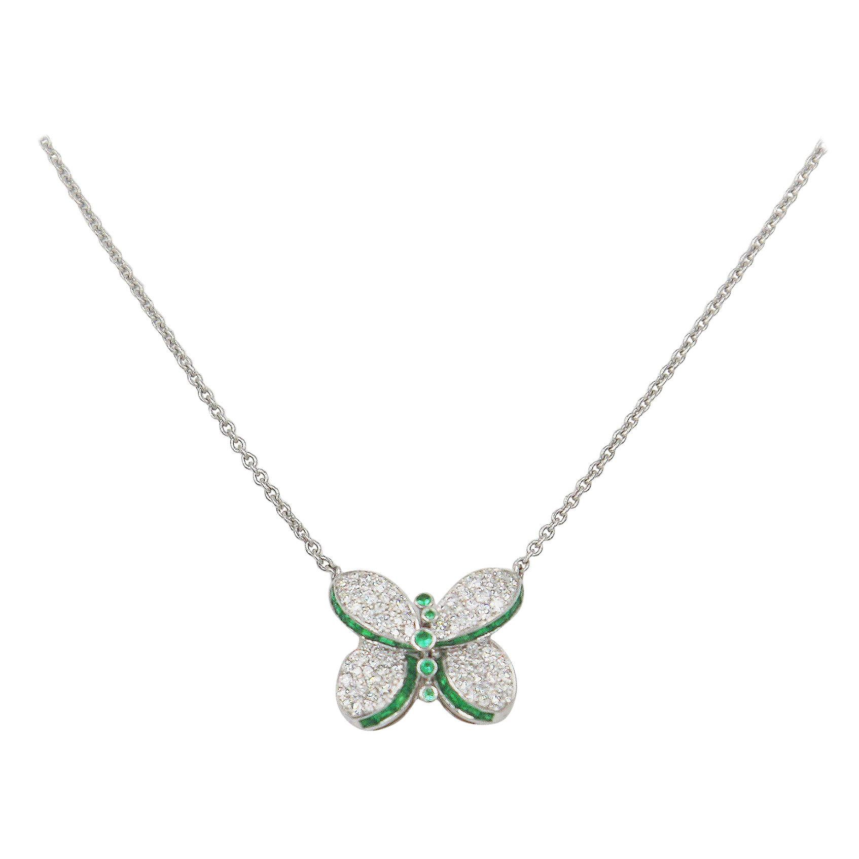 Graff Princess Butterfly Diamond and Emerald Pendant Necklace For Sale
