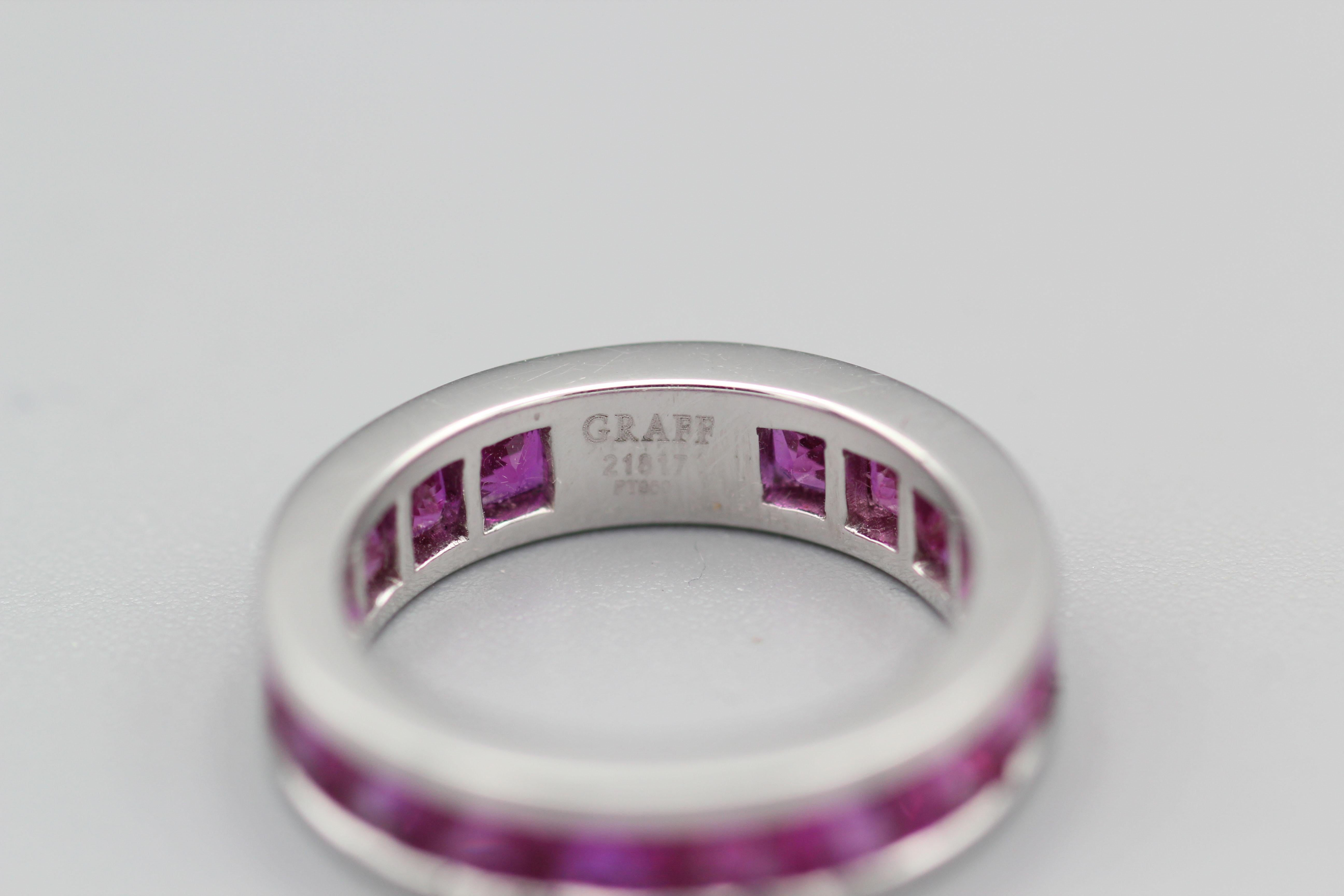 Graff Princess-Cut Ruby and Platinum Band For Sale 1