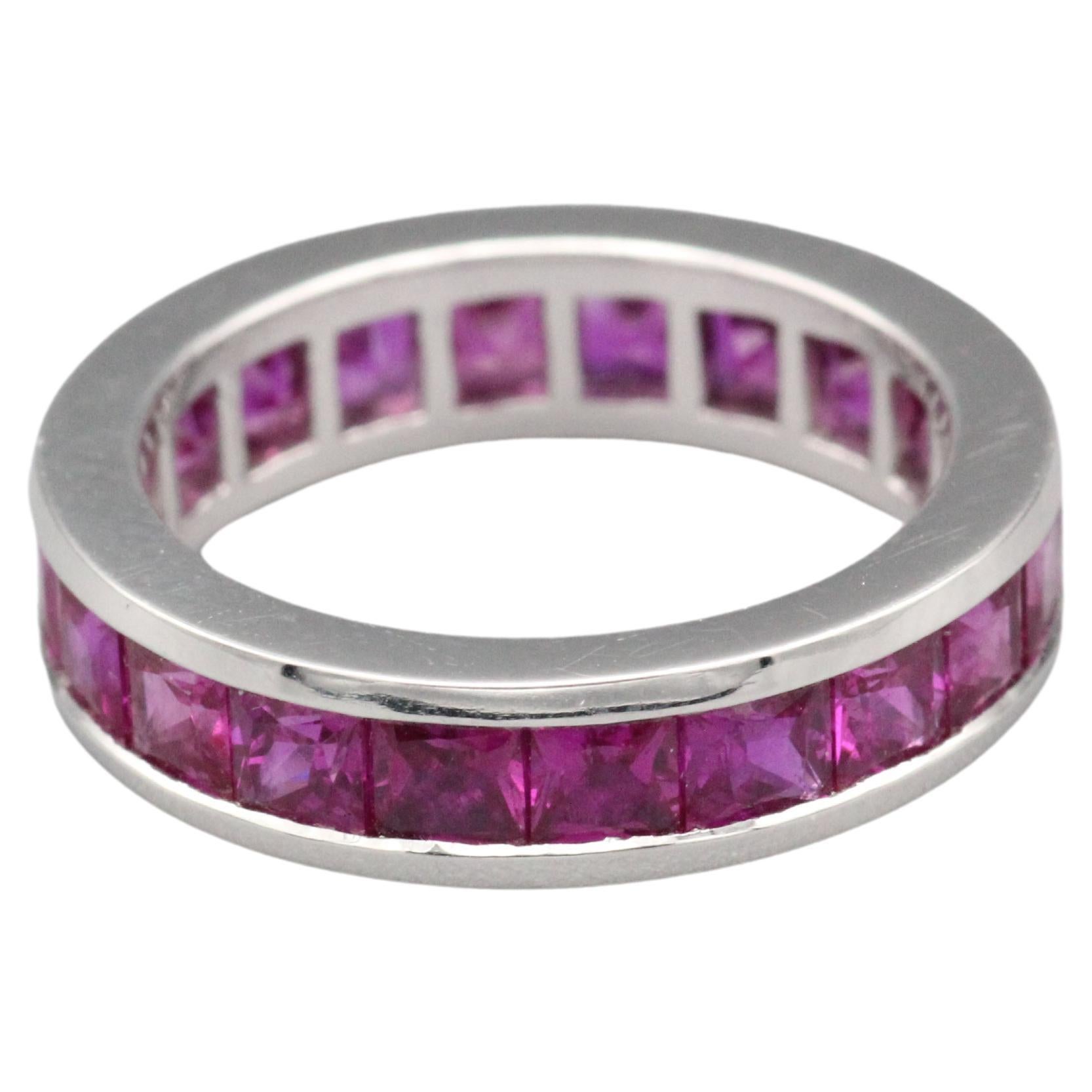 Graff Princess-Cut Ruby and Platinum Band For Sale