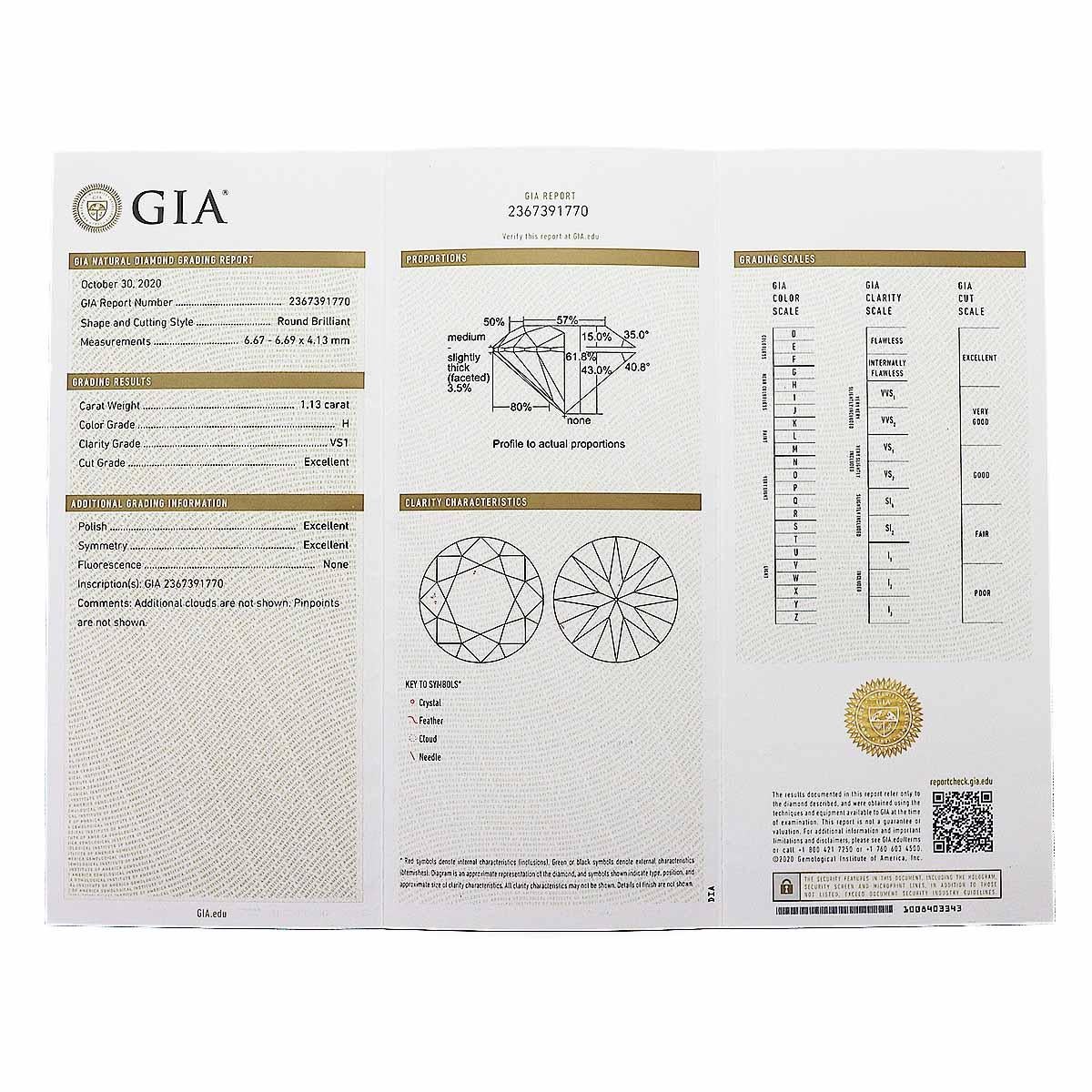 GRAFF Promise Runder Diamant 1,13 Karat H-VS1-3Ex Platinring US 3 1/2 im Angebot 2