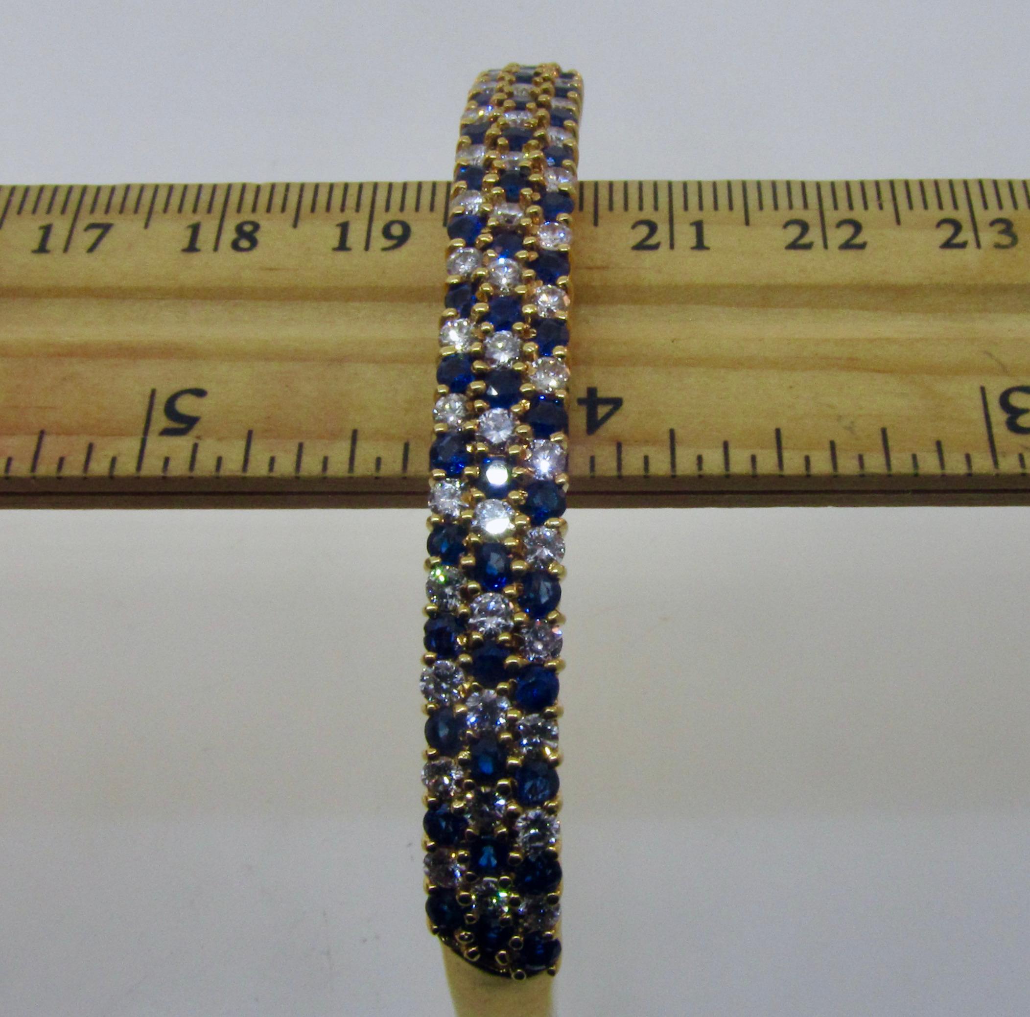 Brilliant Cut Graff *Rare* Vintage 1980 18k Diamond & Sapphire Bangle Bracelet For Sale