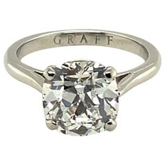 Graff Ring in 18 Karat White Gold Set with a 3.14 Ct Cushion-Shaped Diamond