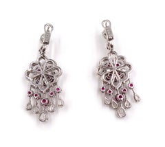 Graff Rosette 18K White Gold Ruby Diamond Chandelier Earrings