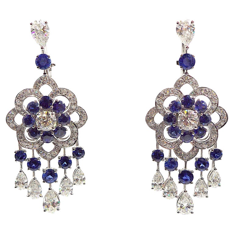Graff Rosette 18K White Gold Sapphire Diamond Chandelier Earrings For Sale at 1stDibs Graff Rosette 18K White Gold Sapphire... 