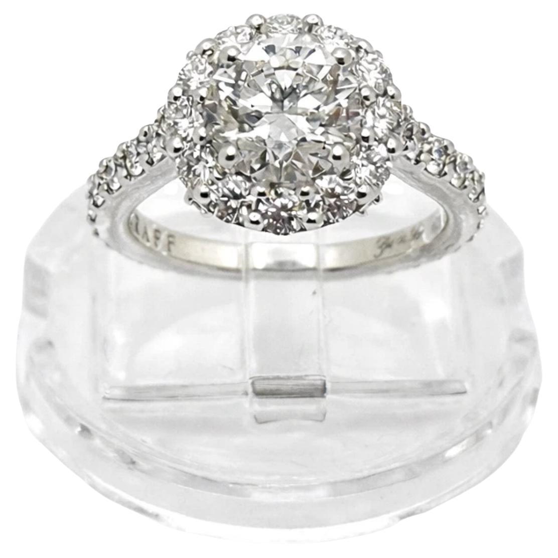 GRAFF Round Diamond 1.40 cts H VVS2 Halo Engagement Ring 18k White Gold GIA COA For Sale