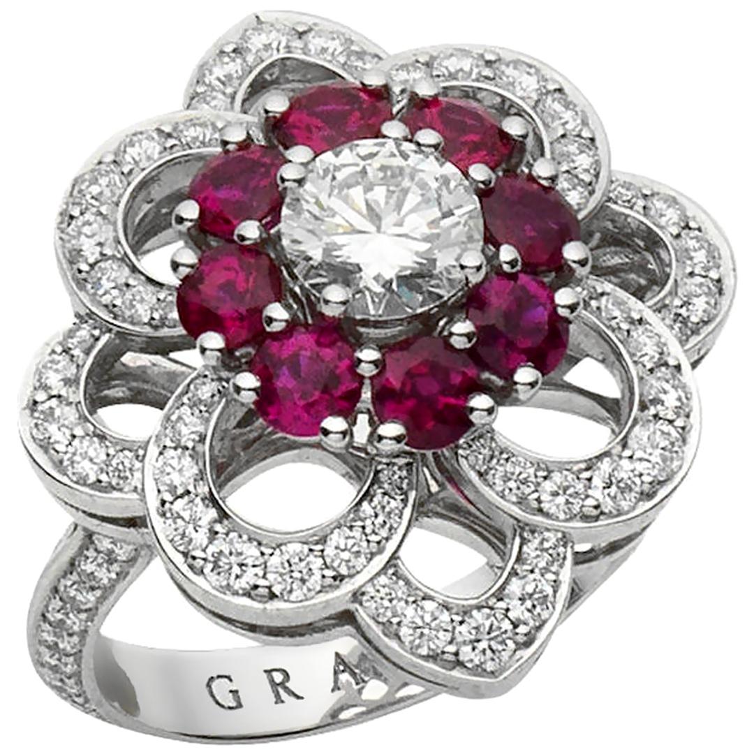 Graff Ruby and Diamond Cocktail Platinum Ring For Sale