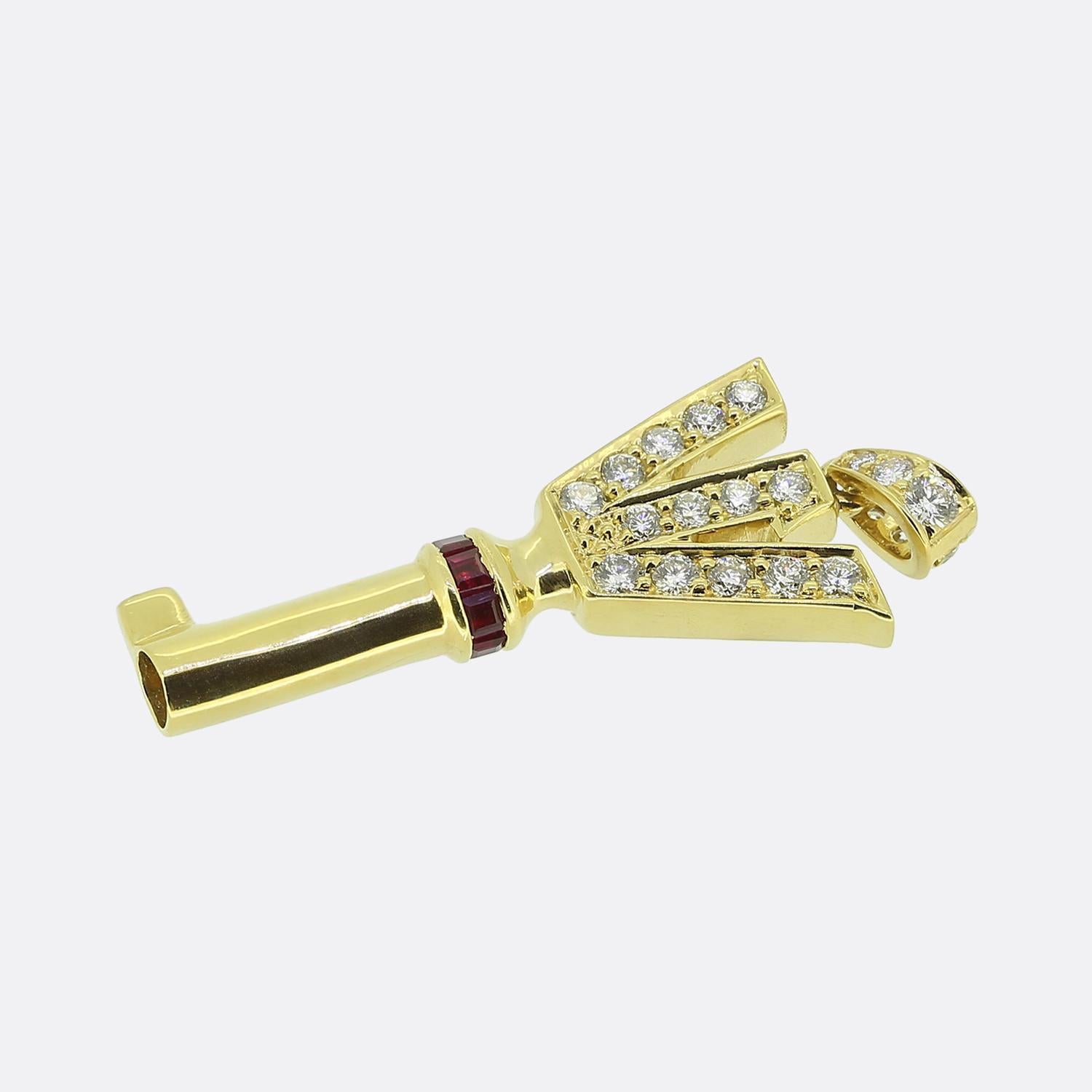 Square Cut Graff Ruby and Diamond Key Pendant For Sale