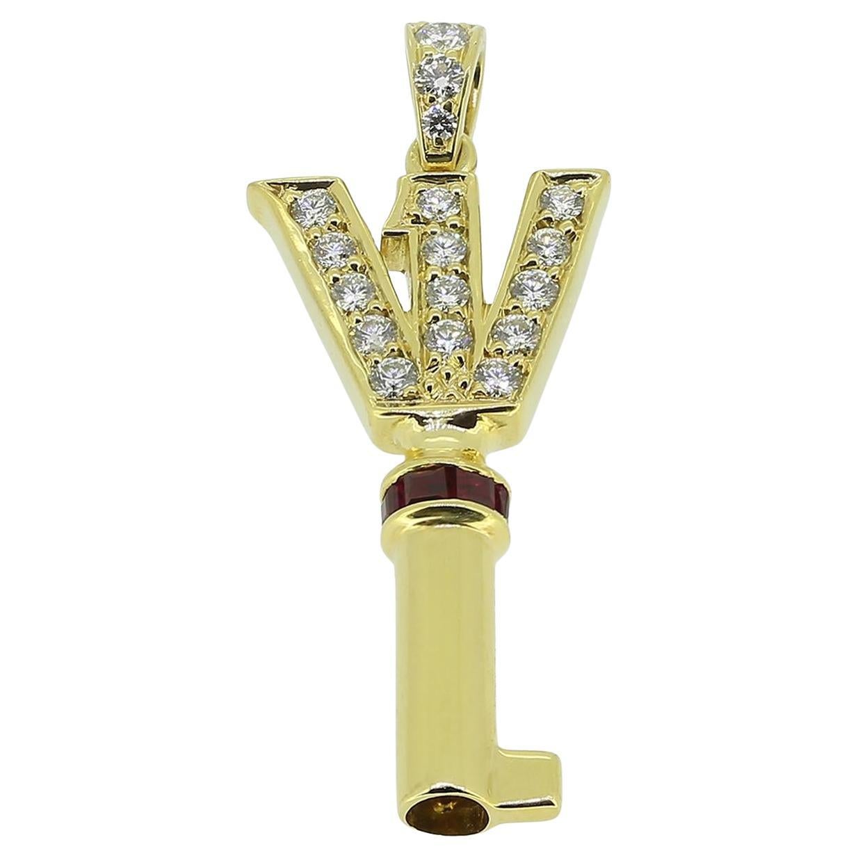 Graff Ruby and Diamond Key Pendant For Sale