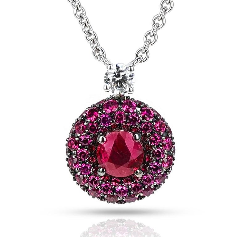 Graff Ruby and Diamond Pendant Necklace, White Gold For Sale at 1stDibs