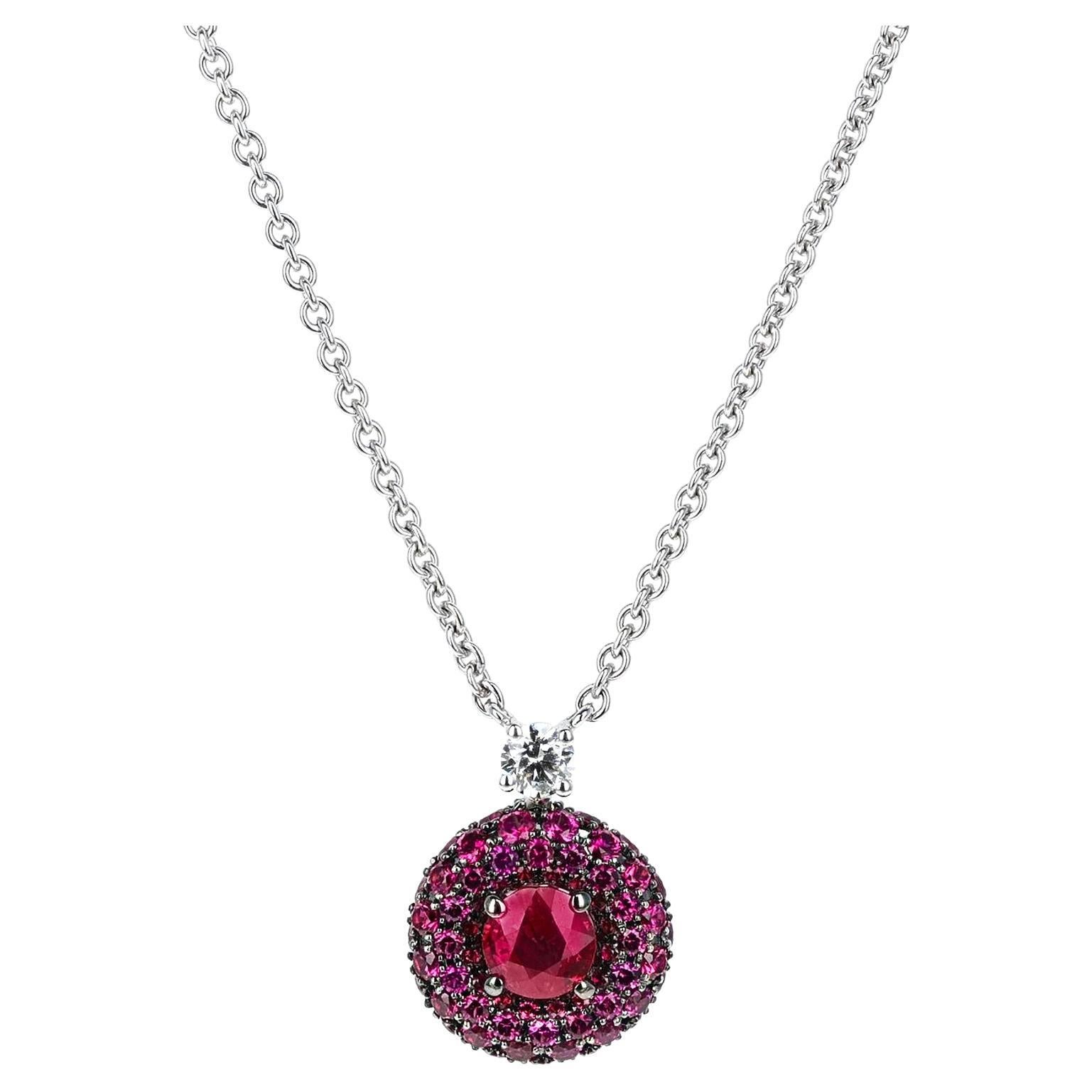 Graff Ruby and Diamond Pendant Necklace, White Gold For Sale