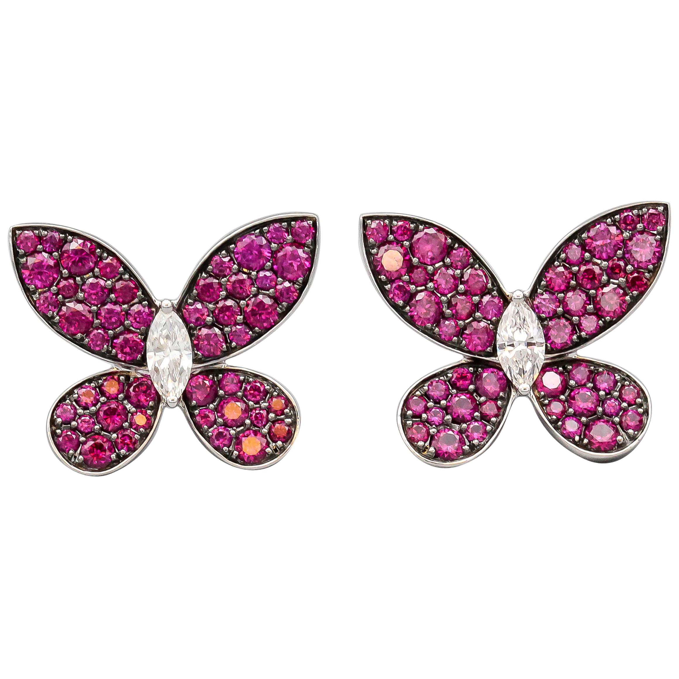 Graff Ruby Diamond 18 Karat White Gold Earrings