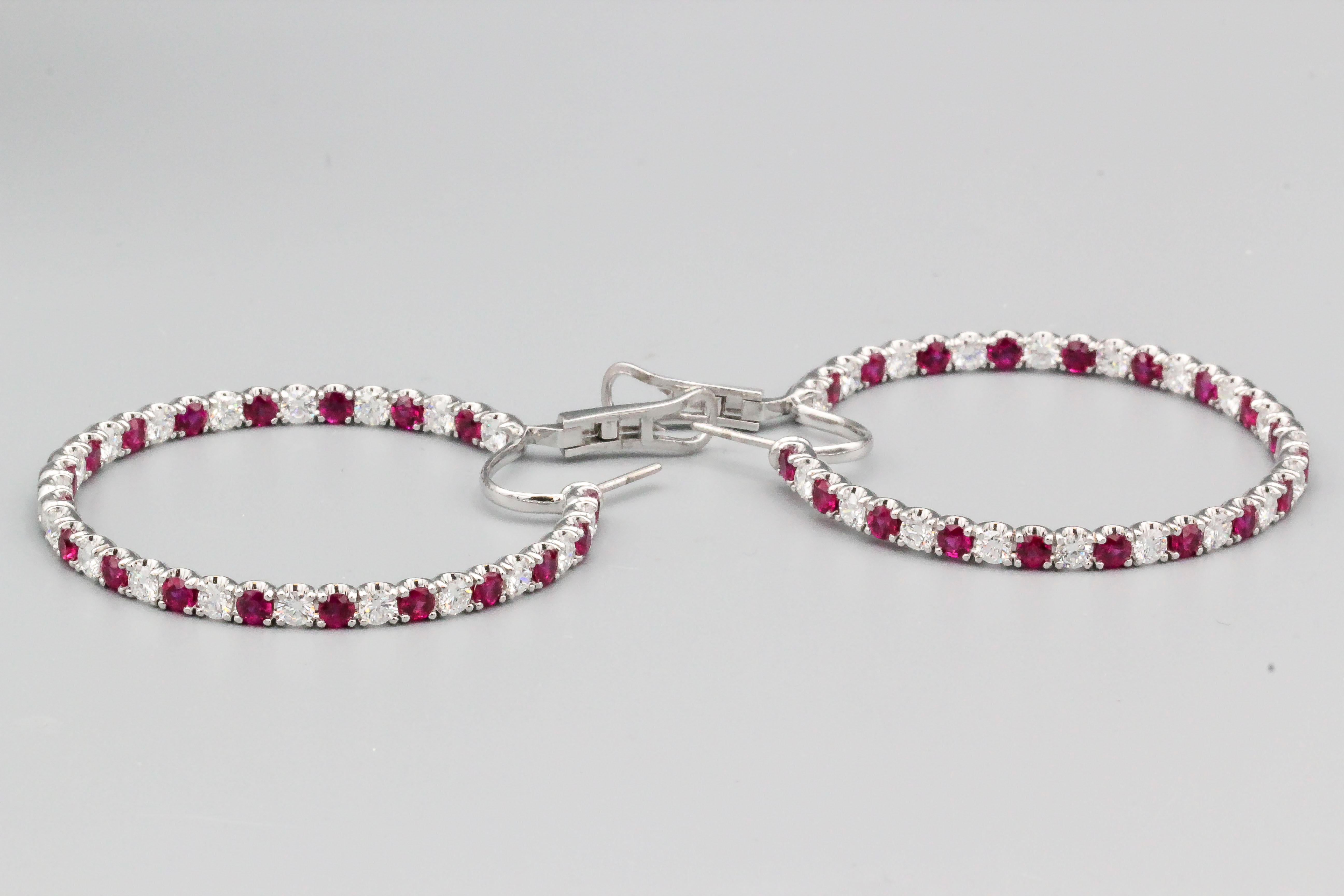 Graff Ruby Diamond and 18 Karat White Gold Inside Out Hoops Earrings In Excellent Condition In New York, NY