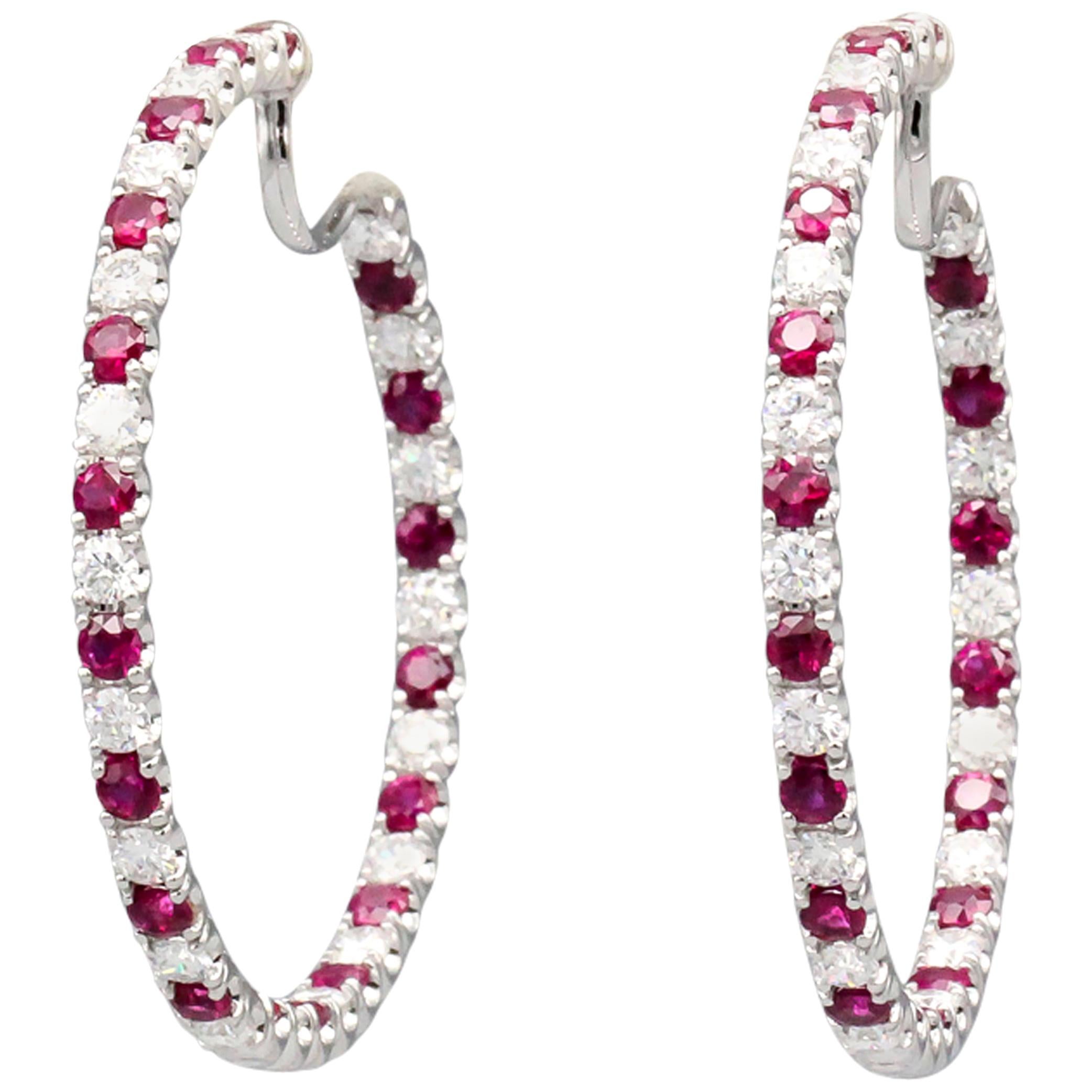 Graff Ruby Diamond and 18 Karat White Gold Inside Out Hoops Earrings