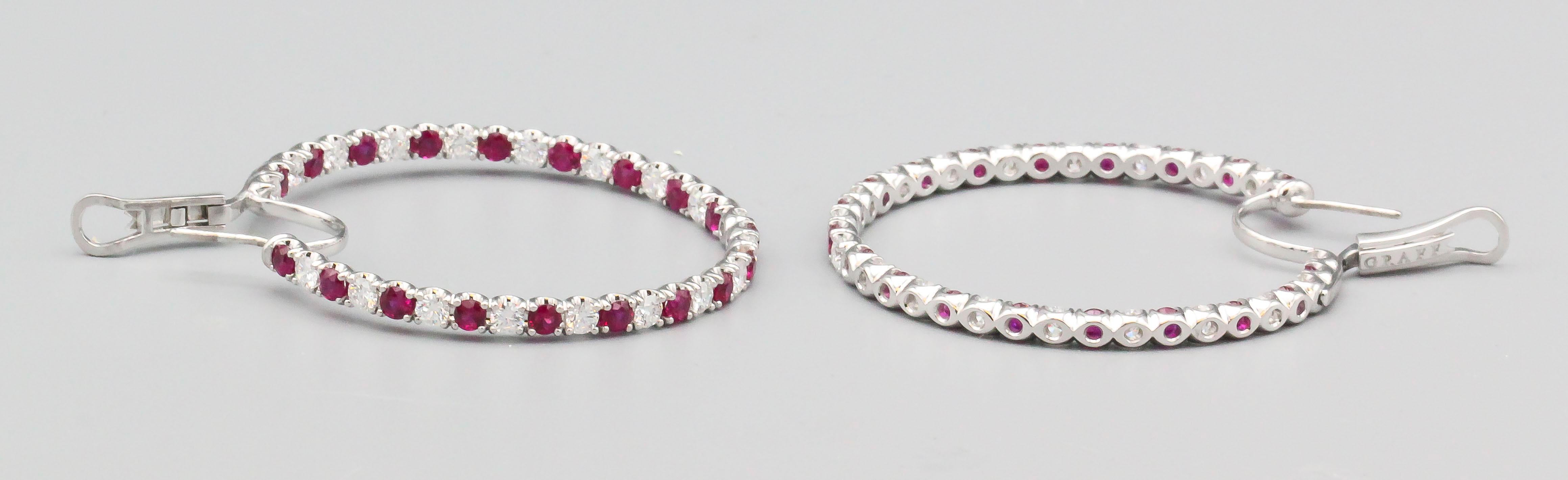 Graff Ruby Diamond and 18 Karat White Gold Inside Out Hoops Earrings In Excellent Condition In New York City, NY