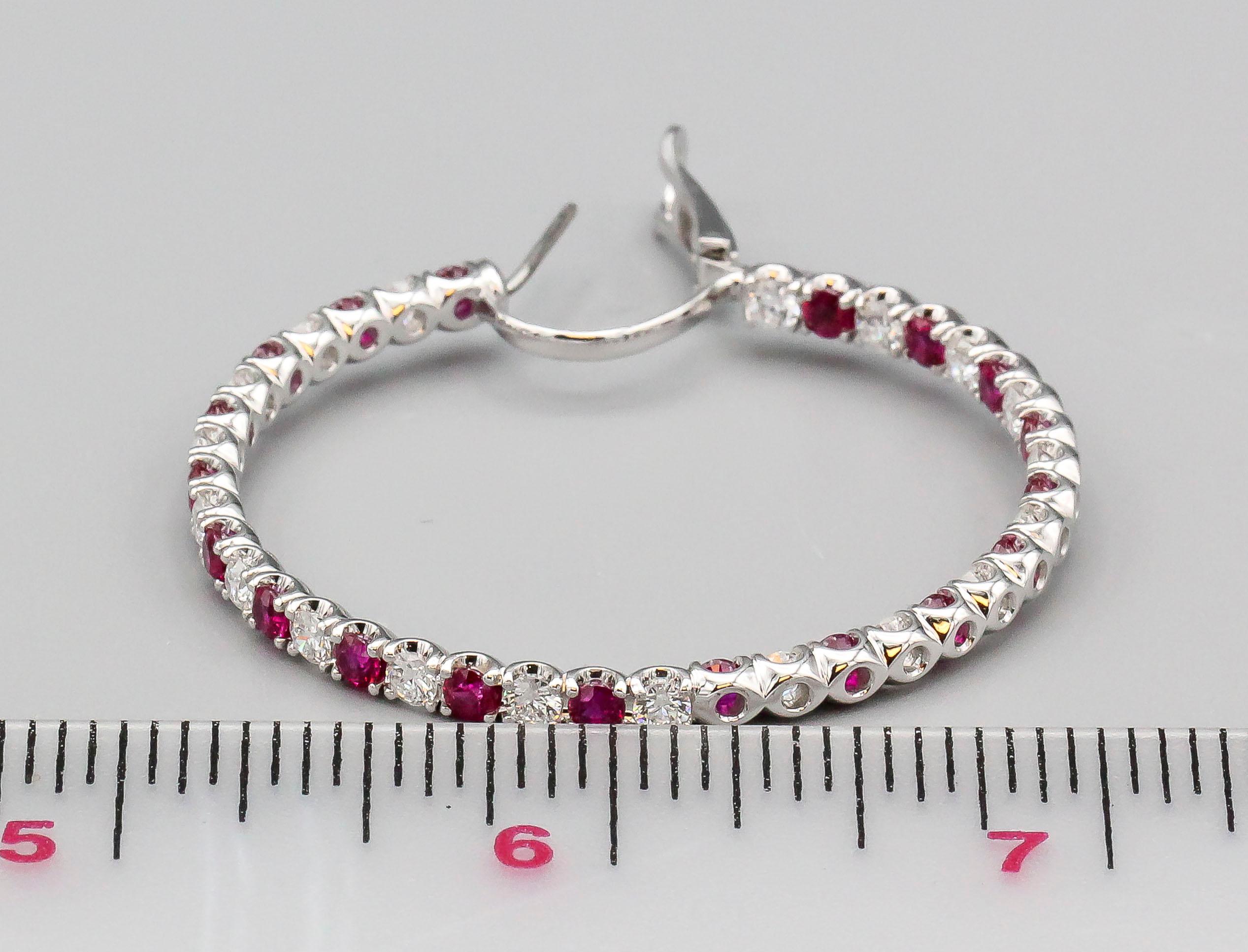 Graff Ruby Diamond and 18 Karat White Gold Inside Out Hoops Earrings 1