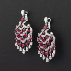 Graff Burma Ruby Diamond Chandelier Earrings in 18 Karat Gold with Certificate