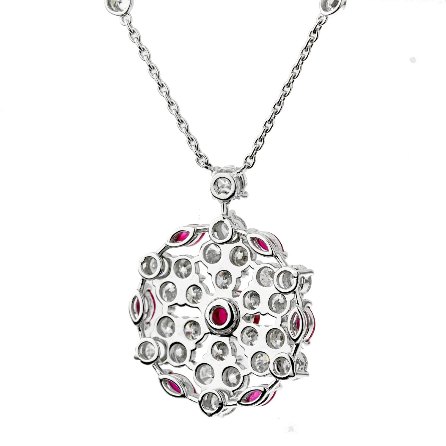 Round Cut Graff Ruby & Diamond White Gold Pendant Necklace For Sale