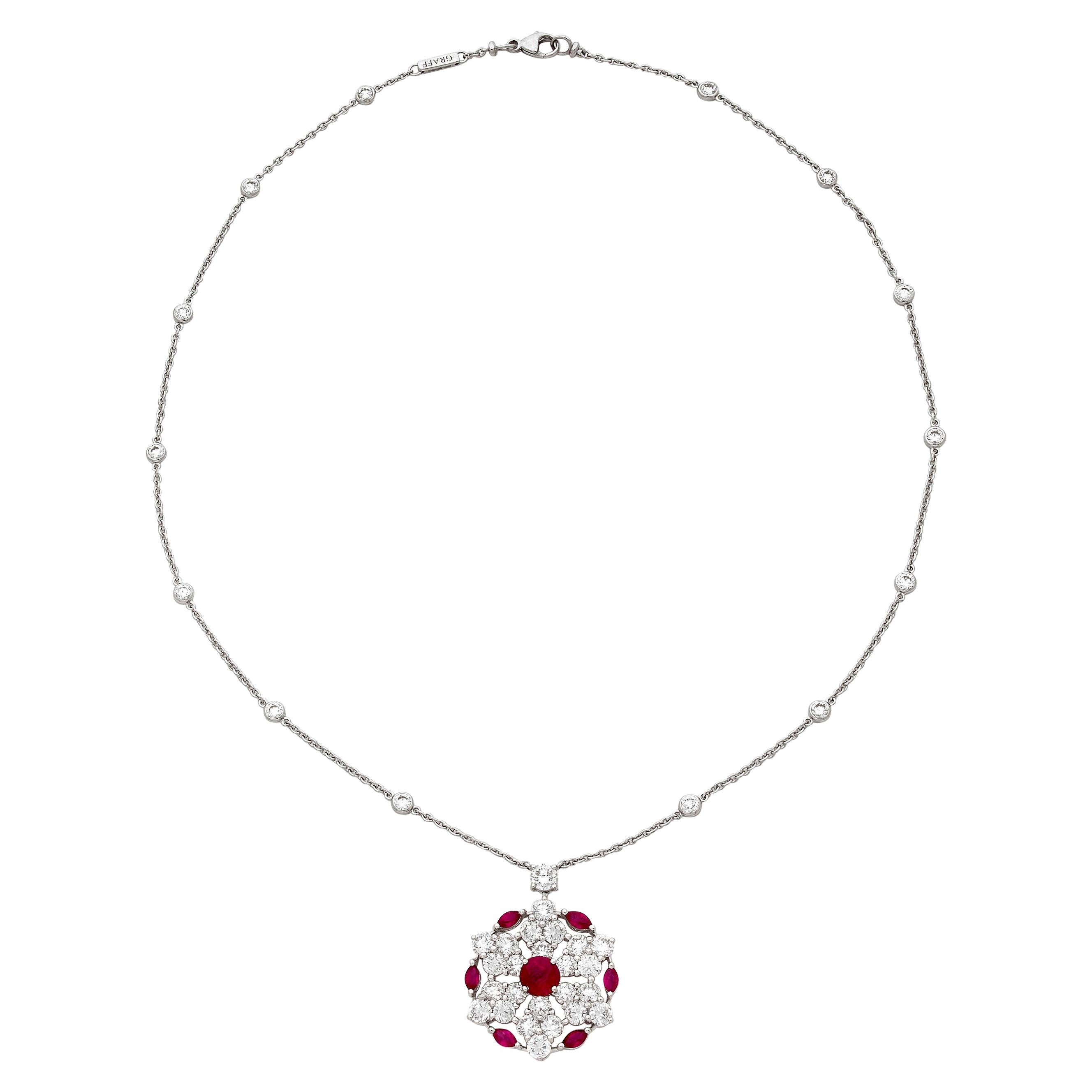 Graff Ruby & Diamond White Gold Pendant Necklace