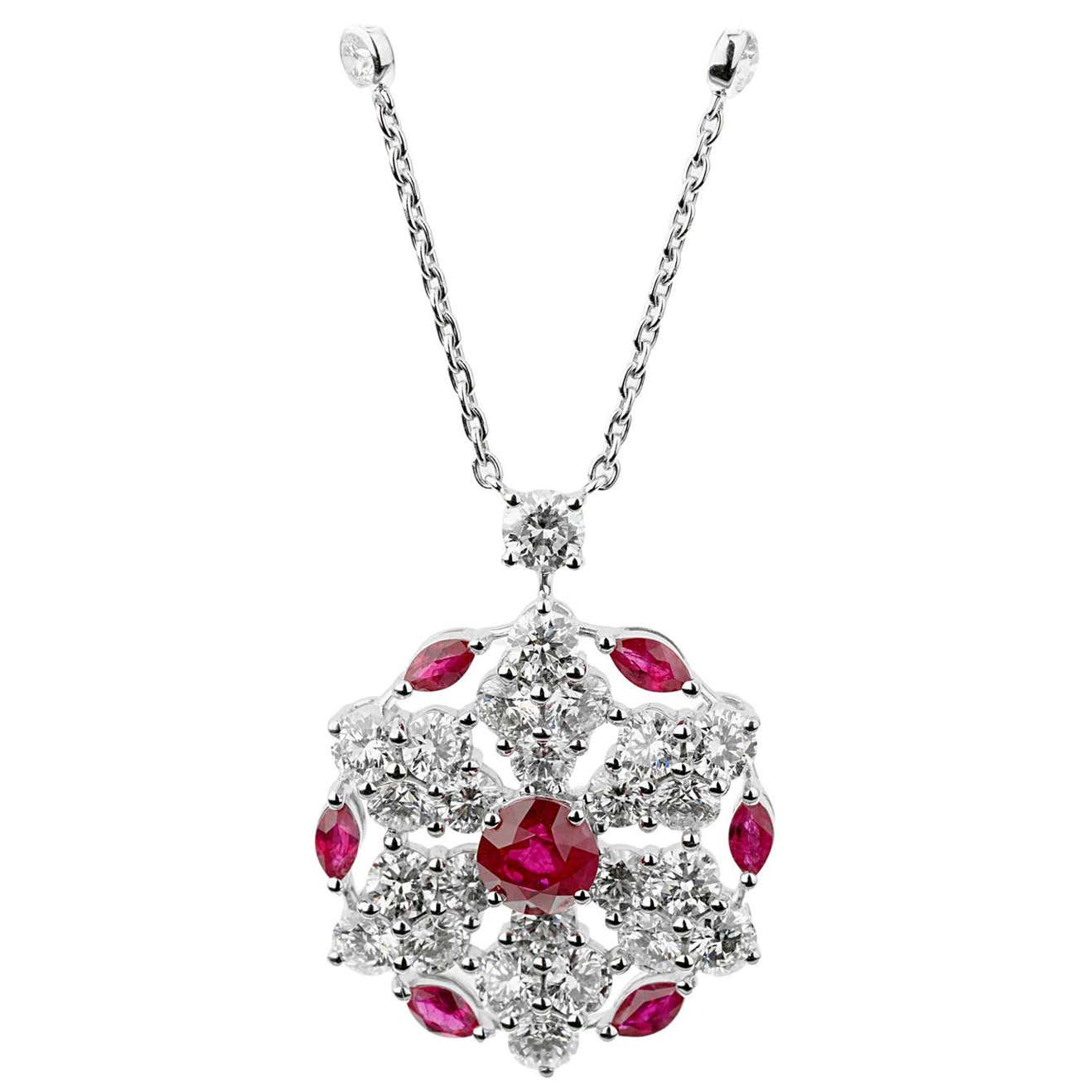 Graff Ruby and Diamond White Gold Pendant Necklace For Sale at 1stDibs