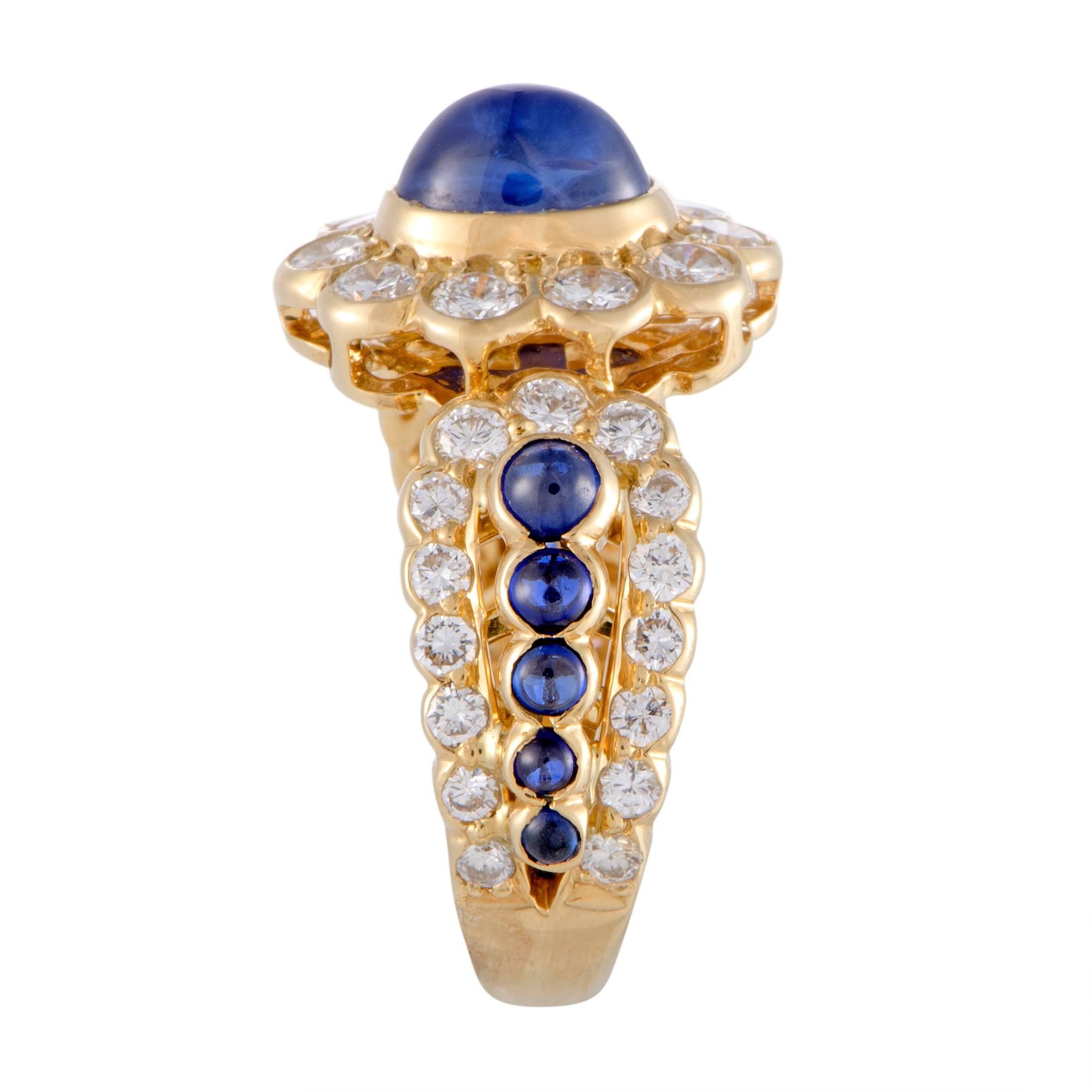 Oval Cut Graff Sapphire and Diamond Gold Floral Band Ring