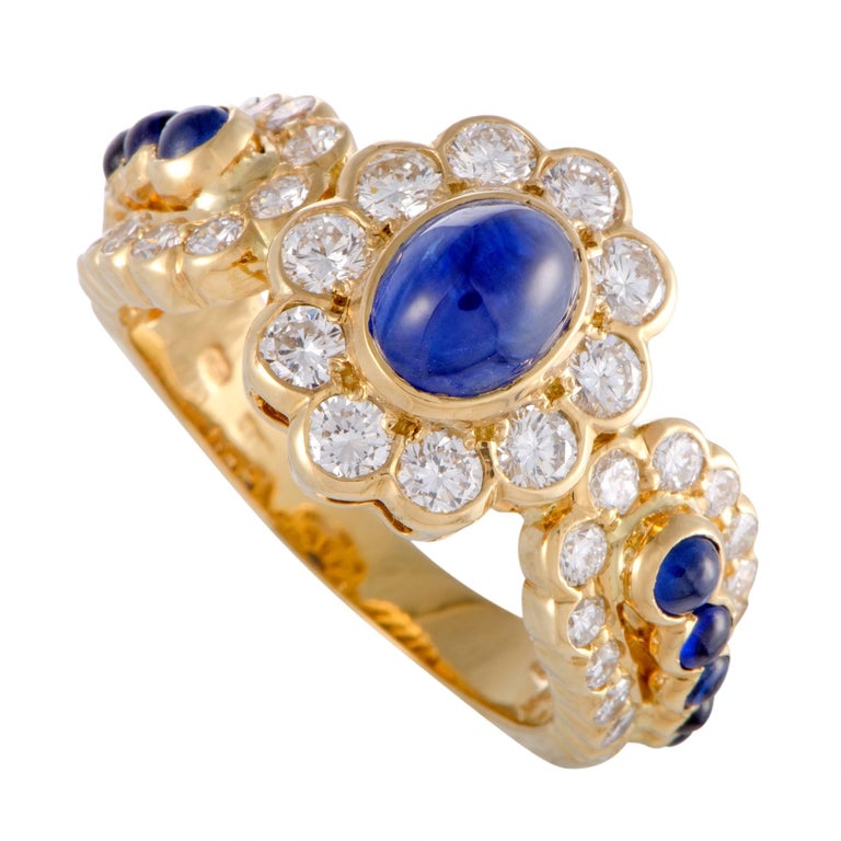 Graff Sapphire and Diamond Gold Floral Band Ring at 1stDibs