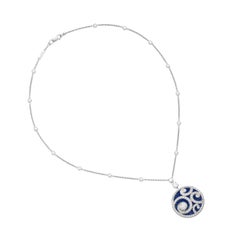 Graff Sapphire Diamond Medallion Pendant Necklace in 18K White Gold