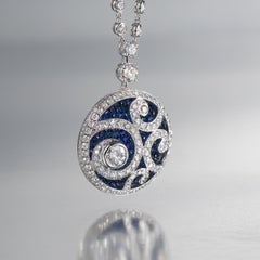 Graff Sapphire Diamond Pendant Necklace in 18K Gold with GIA Certificate & Case