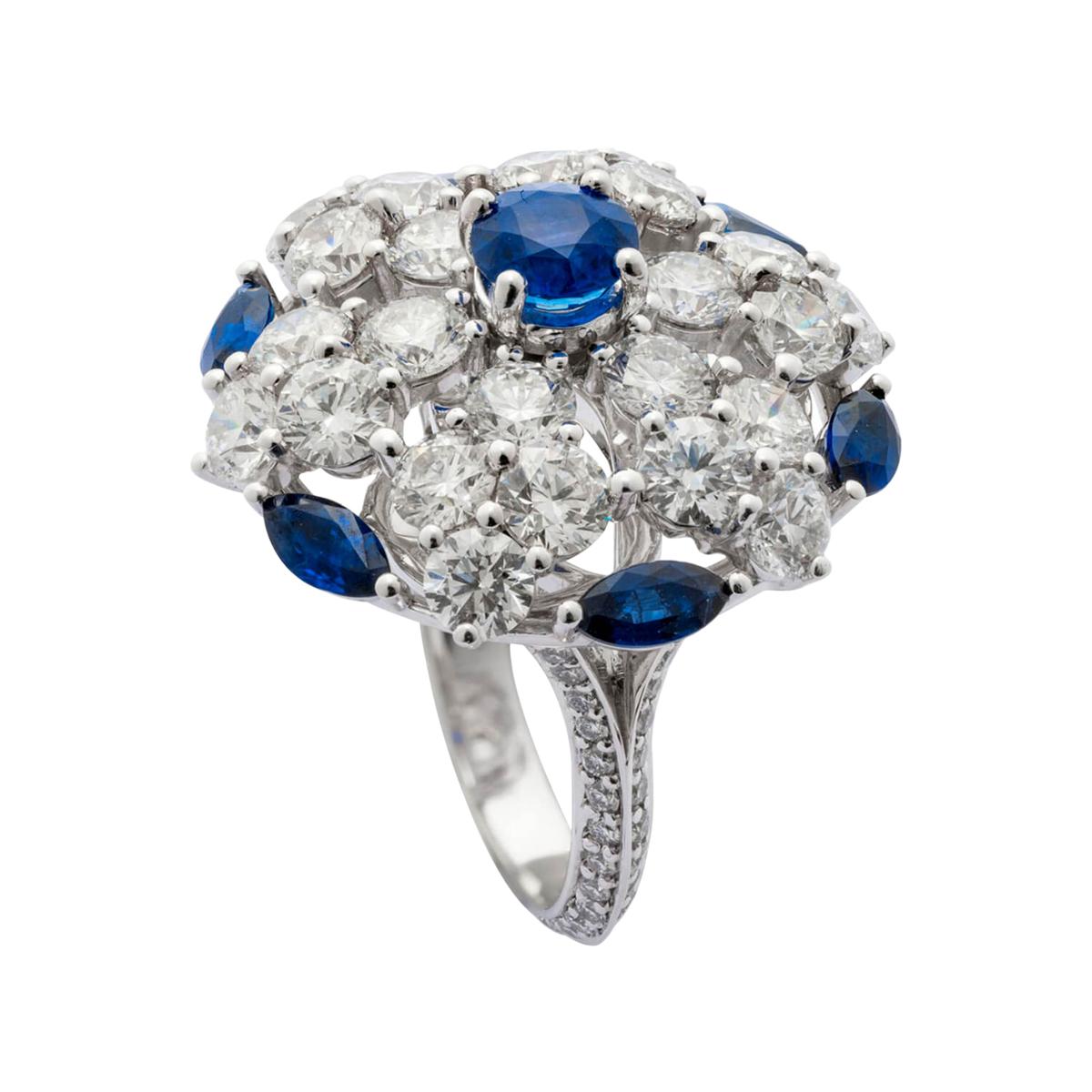Graff Sapphire Diamond White Gold Cocktail Ring For Sale