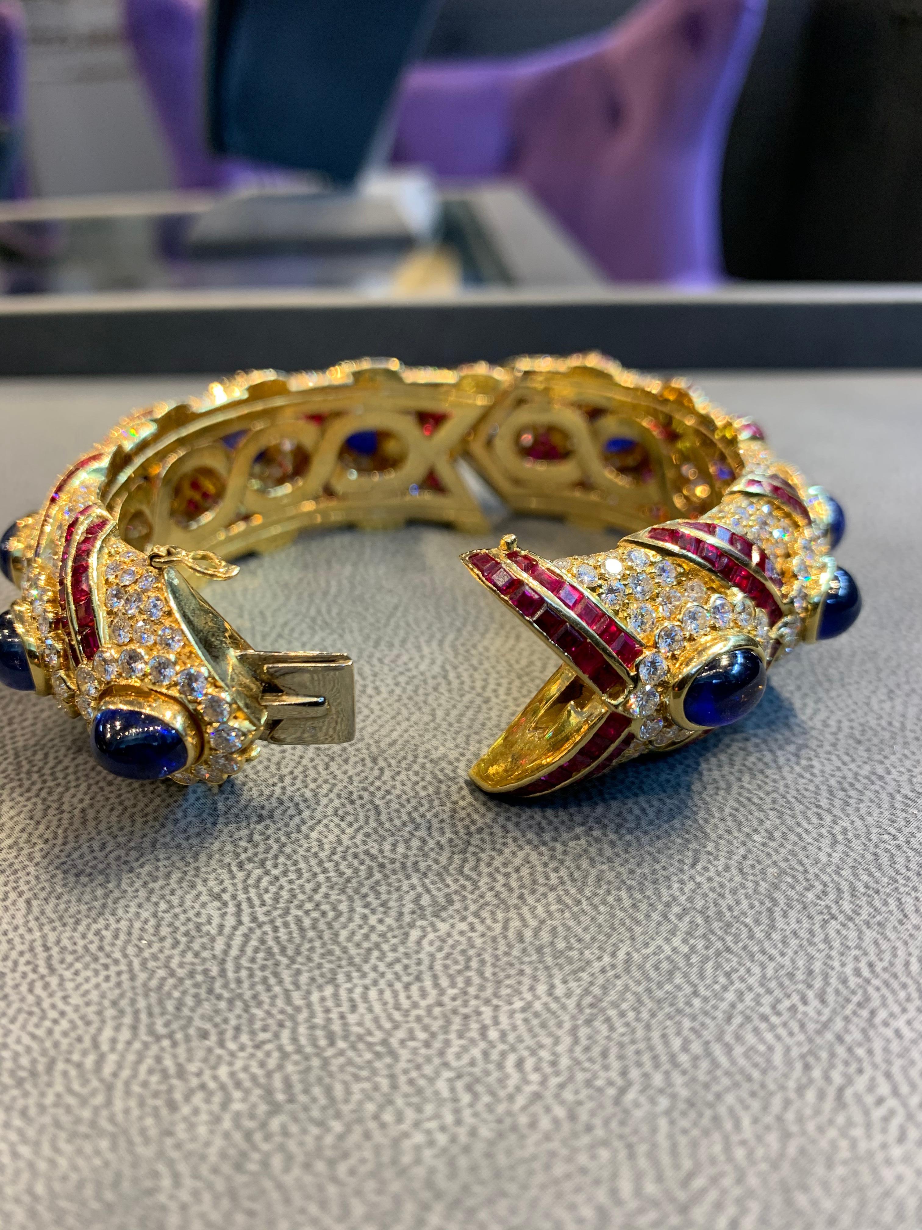 Graff Sapphire, Ruby, and Diamond Gold Bangle In Excellent Condition In New York, NY