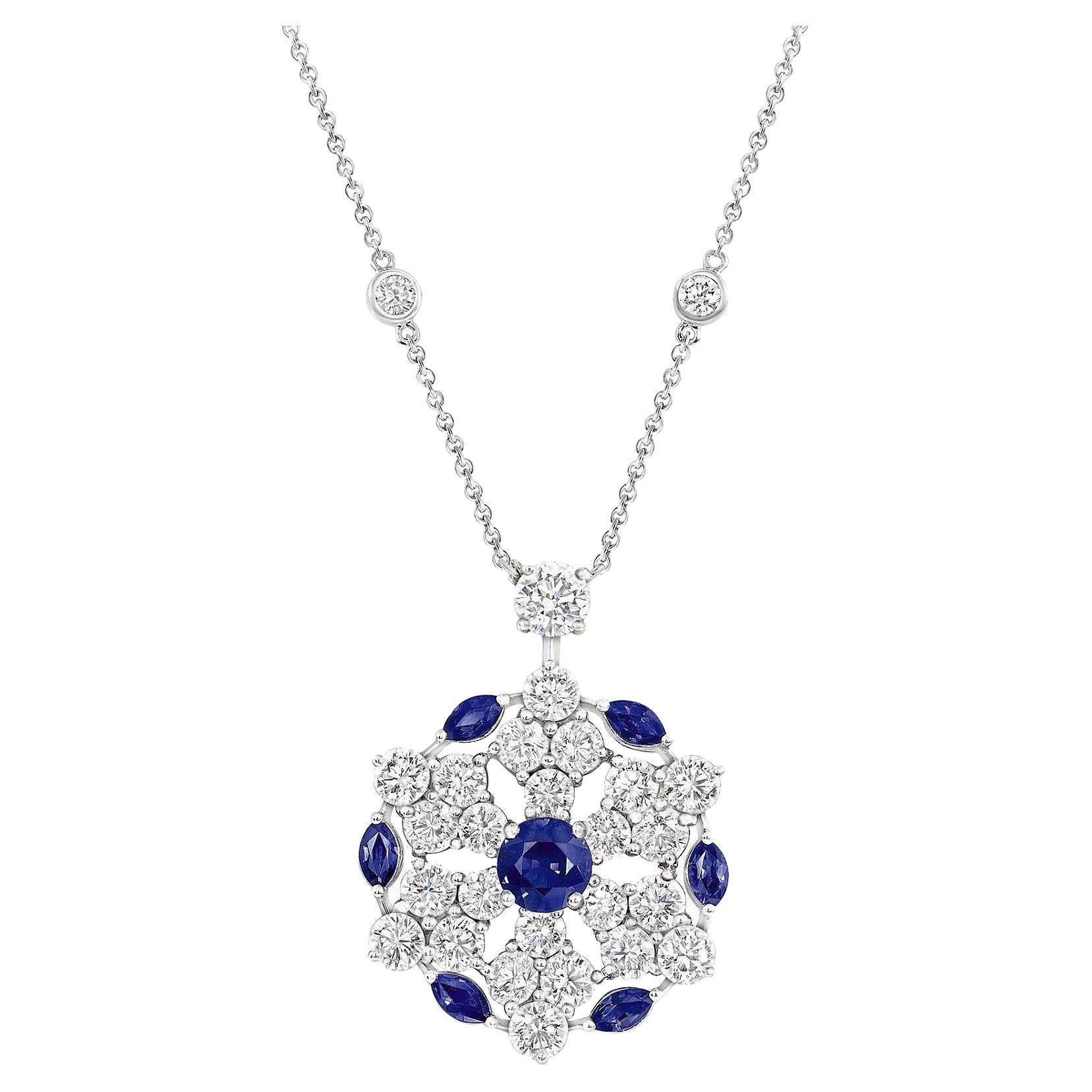 Graff Sapphire Snowflake Diamond White Gold Necklace